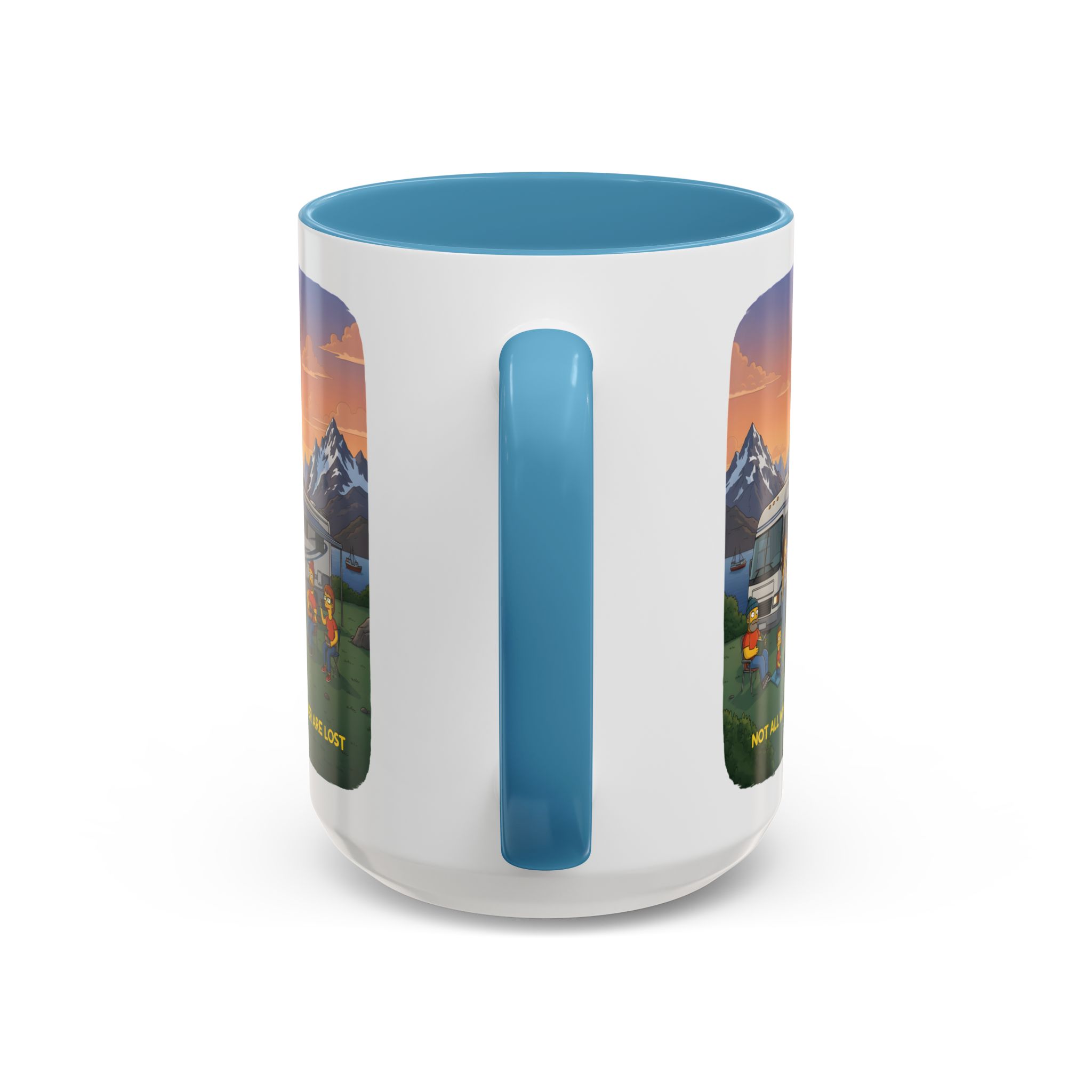 Accent Coffee Mug (11, 15oz) — "Not All Who Wander Are Lost" Design Sitcom-Line