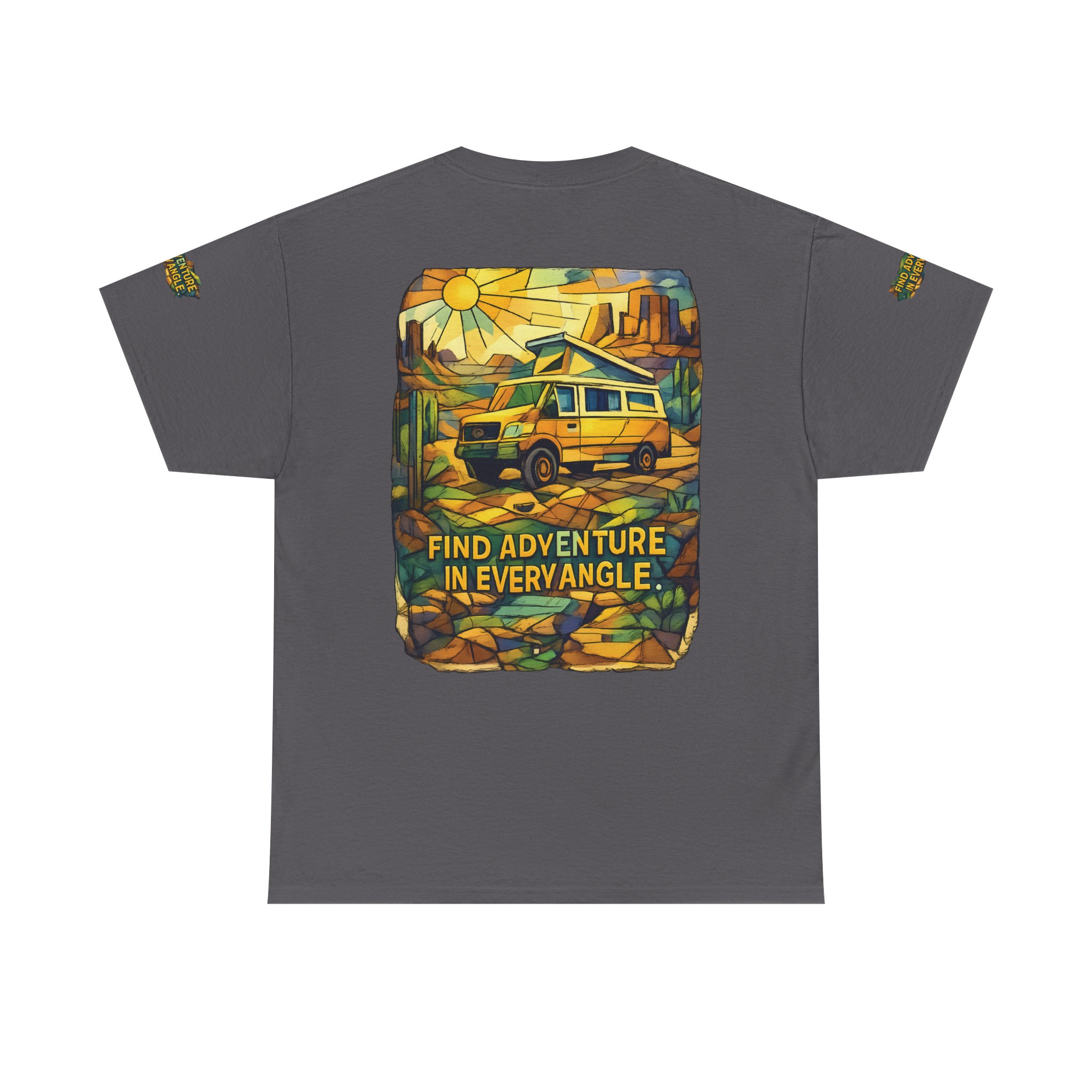 Unisex Heavy Cotton Tee — "Find Adventure In Every Corner" Design Cubic-Line