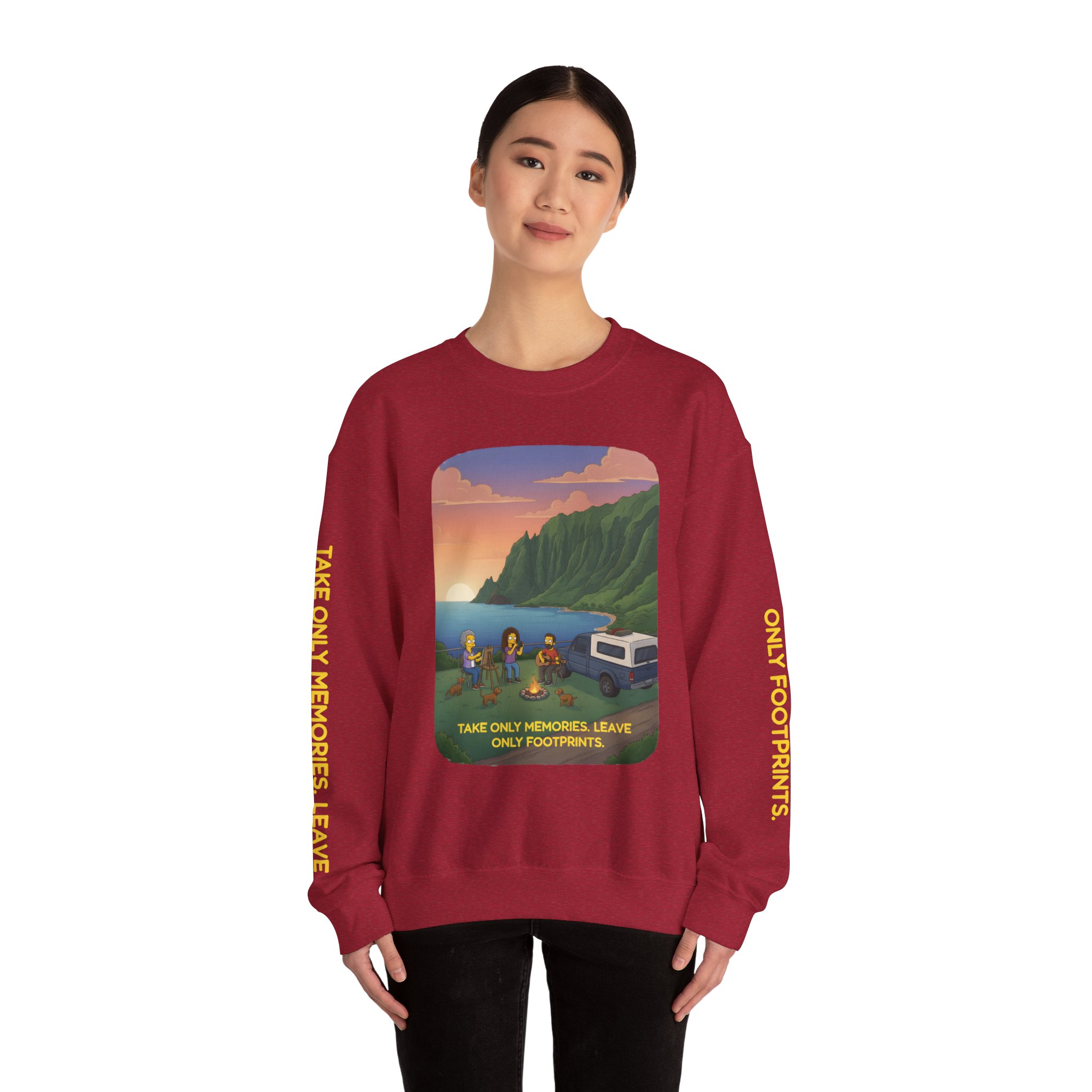 Unisex Heavy Blend™ Crewneck Sweatshirt — "Take Only Memories-Leave Only Footprints" Design Sitcom-Line