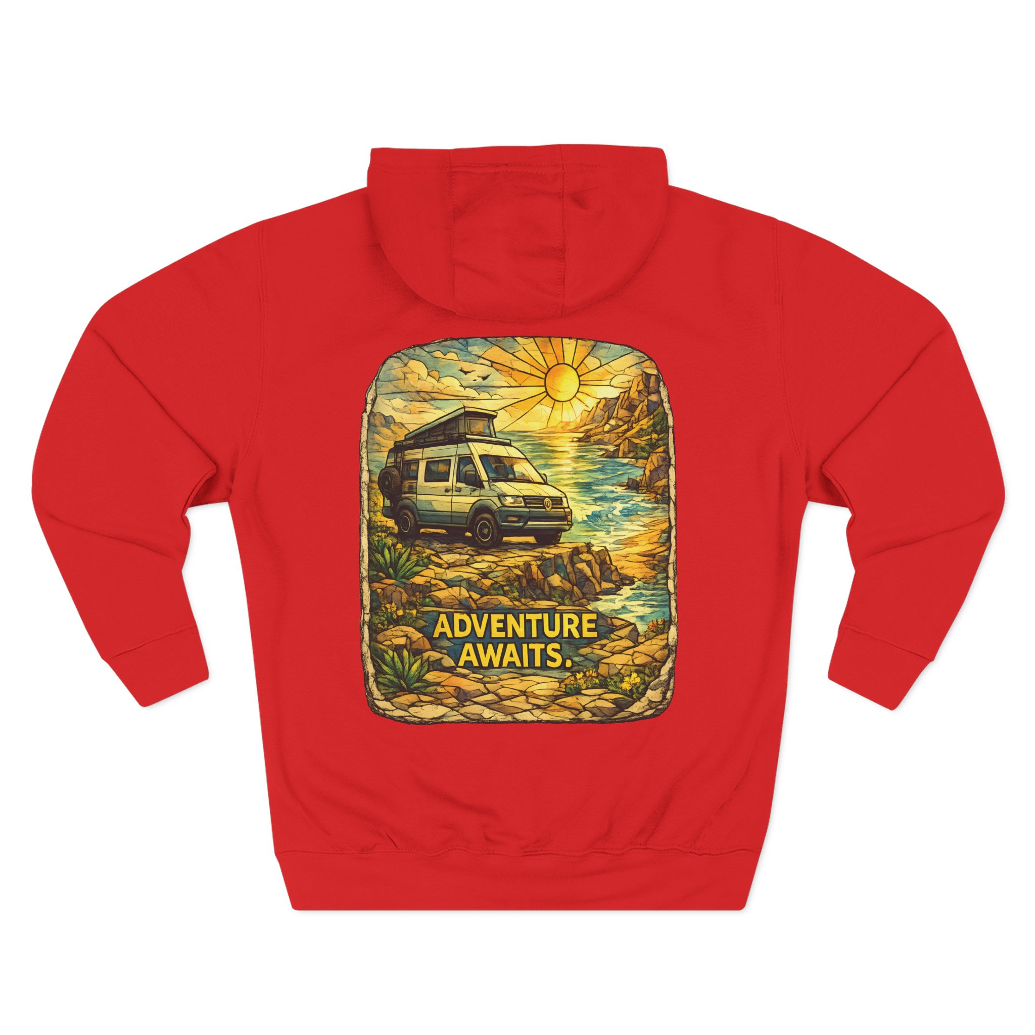 Three-Panel Fleece Hoodie - "Adventure Awaits" Design Cubic-Line