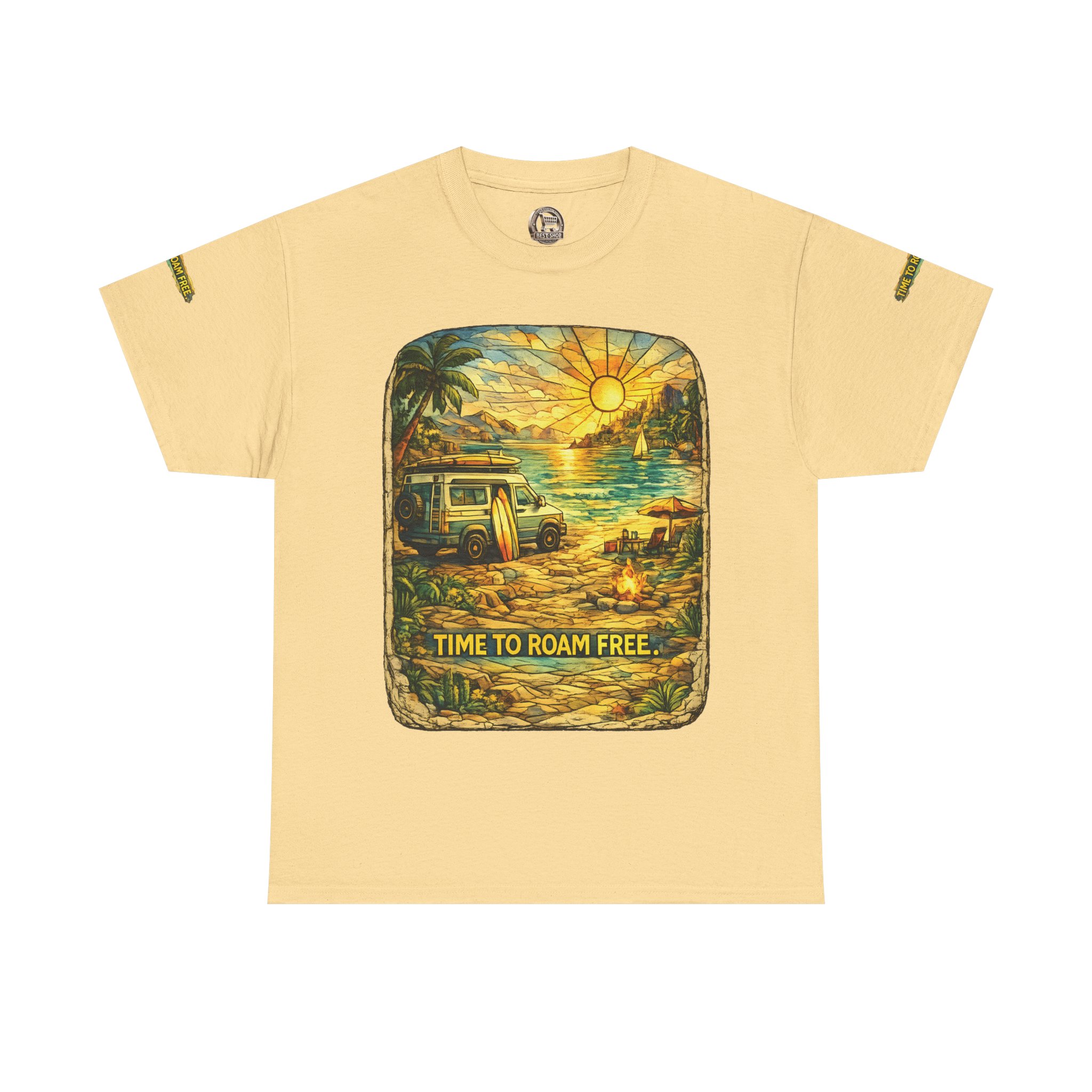 Unisex Heavy Cotton Tee — "Time To Roam Free" Design Cubic-Line