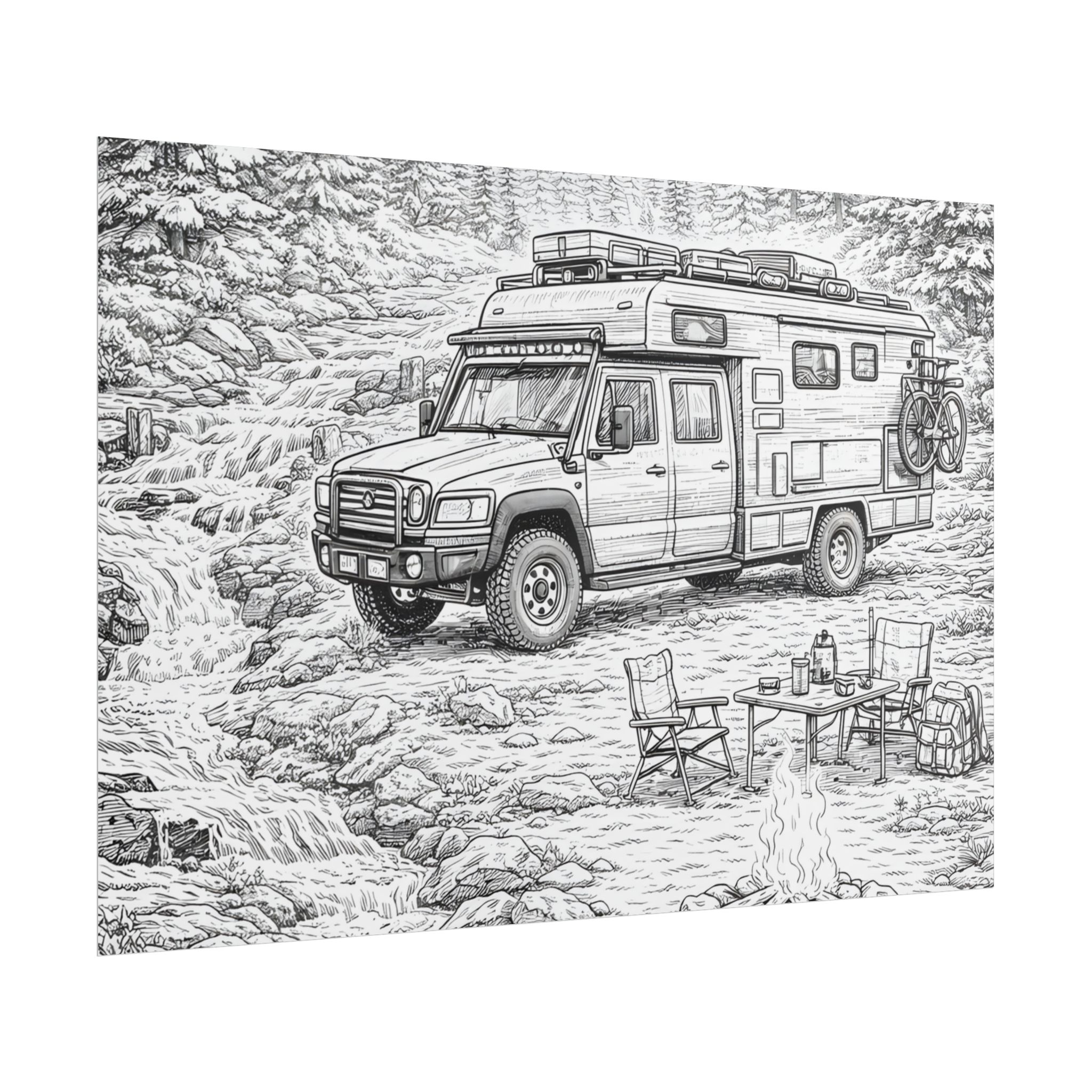 Campervan Poster — Vintage RV Camping Landscape Wall Art