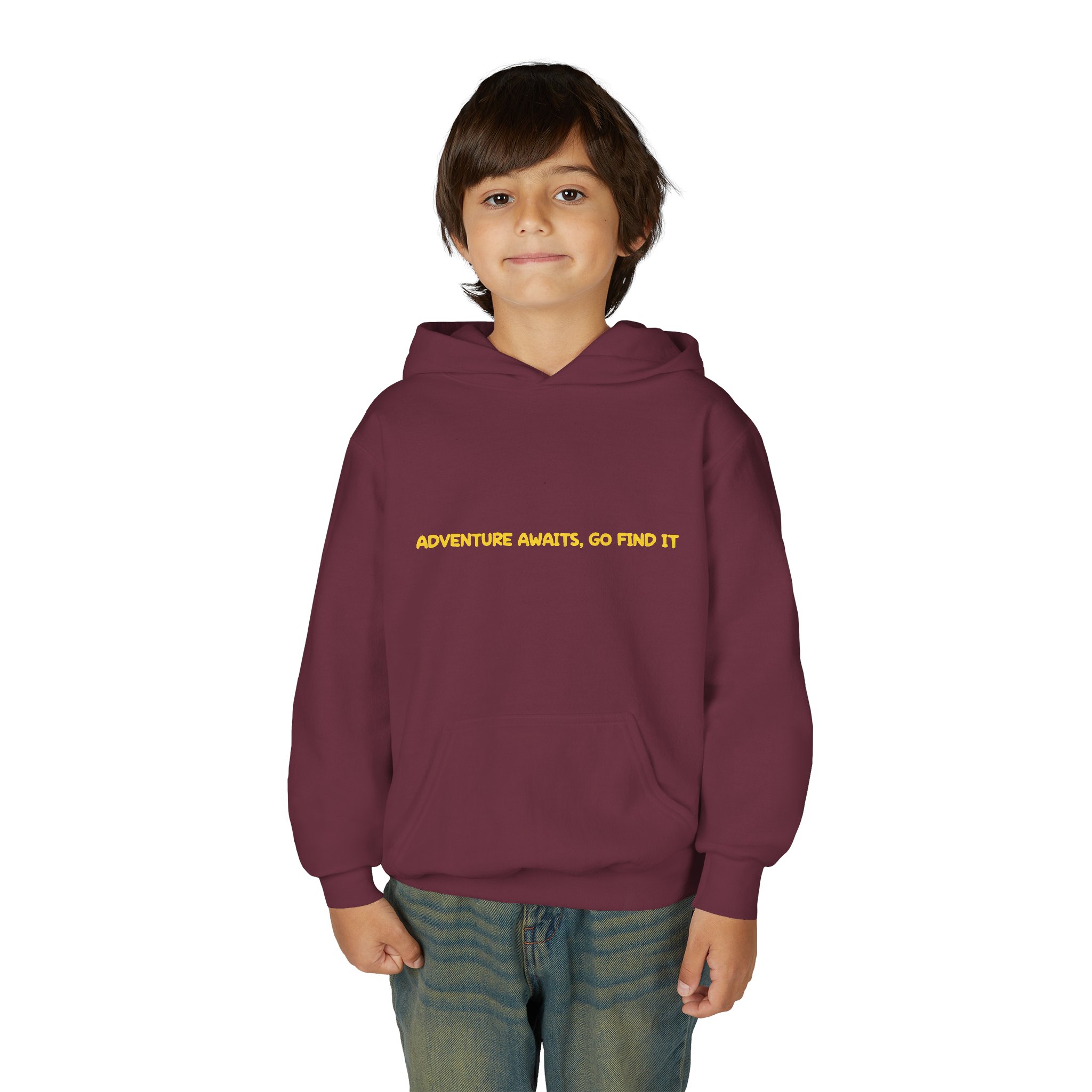 Youth Hoodie(Gildan) – "Adventure Awaits-Go Find It" (Design Sitcom-Line)