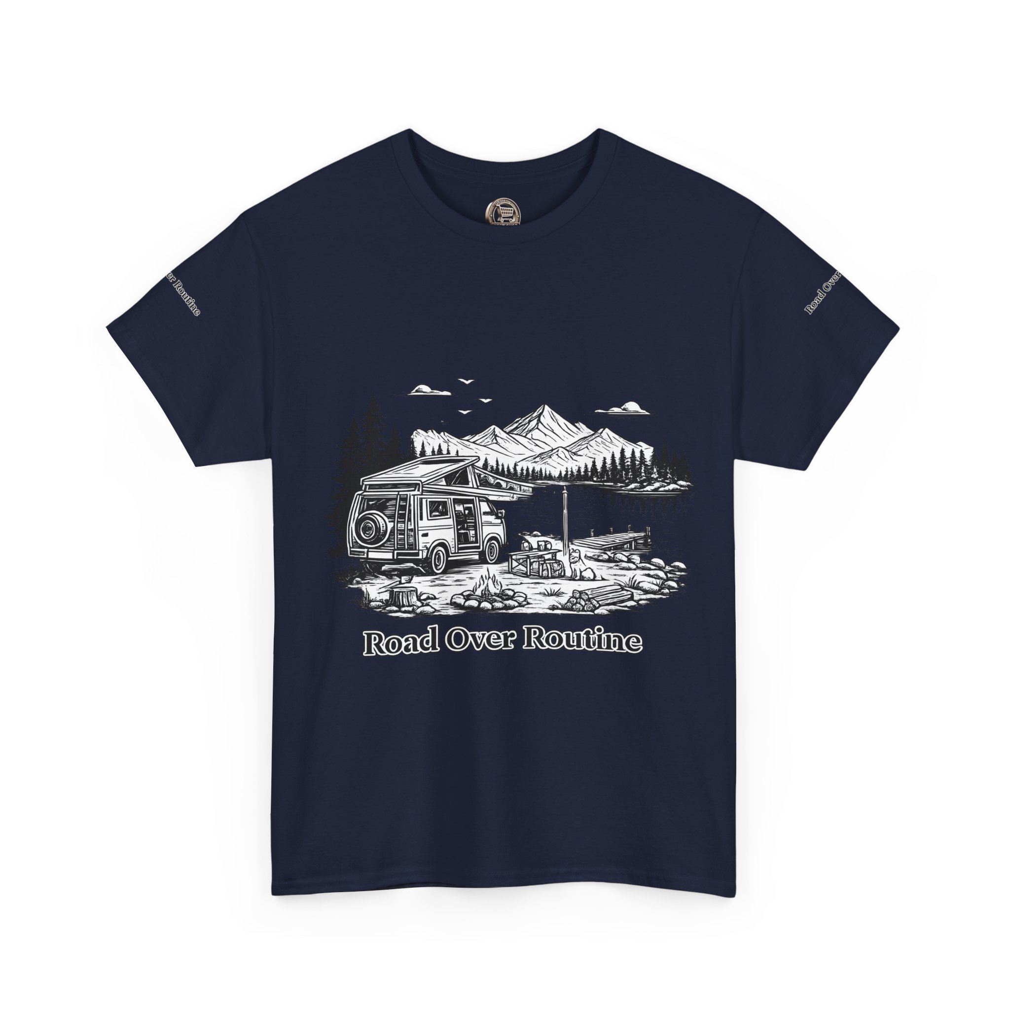 Unisex Heavy Cotton Tee — "Road Over Routine" Design Minimal-Line
