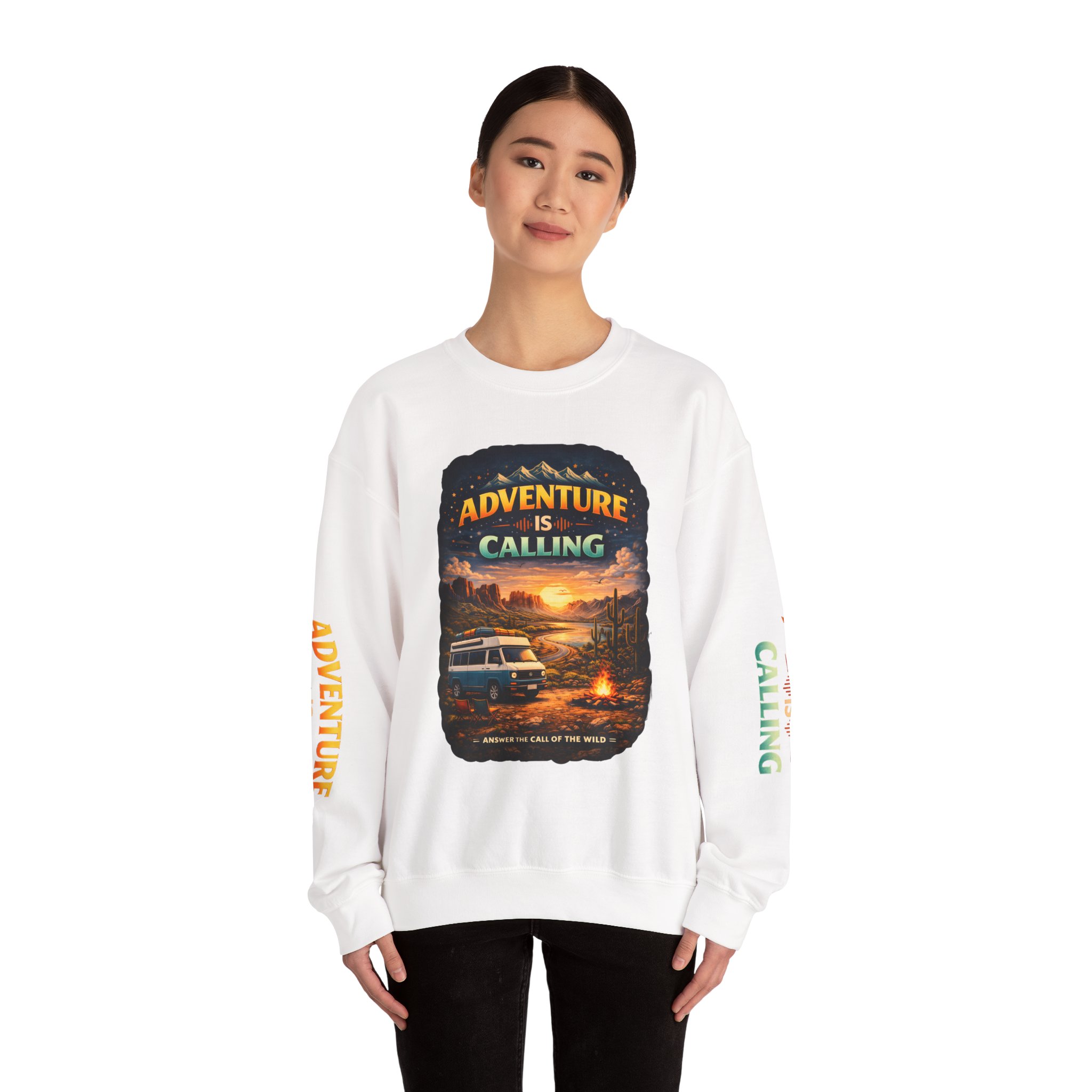 Unisex Heavy Blend™ Crewneck Sweatshirt — "Adventure Is Calling" Design Scenic-Line