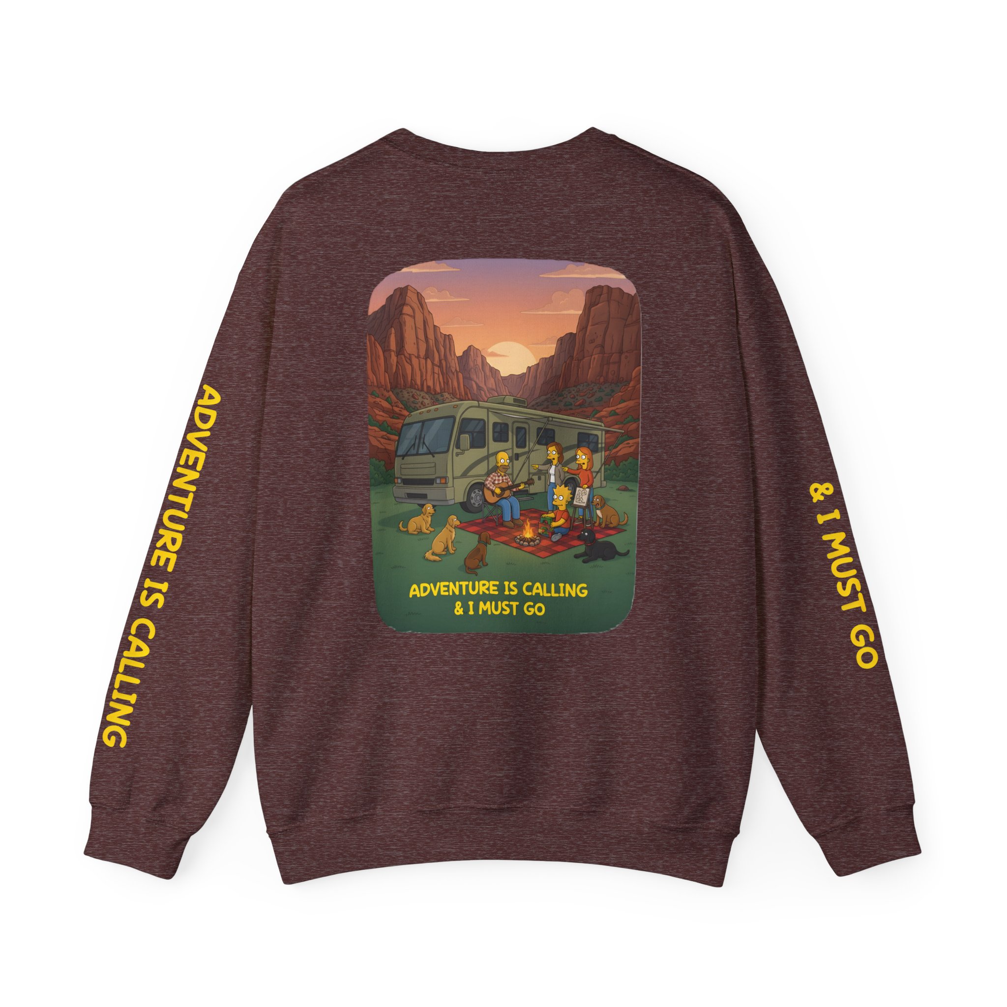 Unisex Heavy Blend™ Crewneck Sweatshirt — "Adventure Is Calling-I Must Go" Design Sitcom-Line