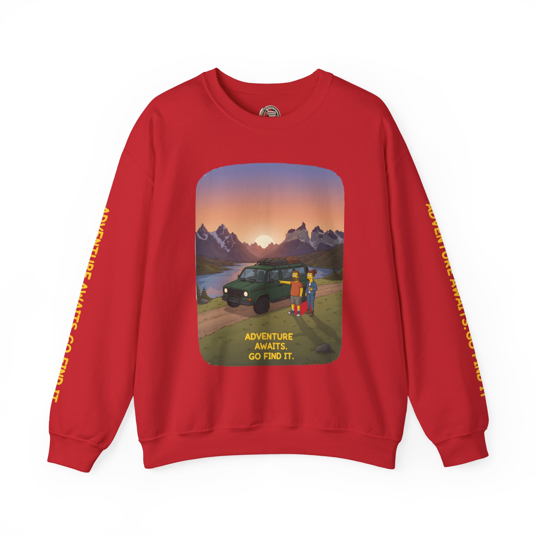 Unisex Heavy Blend™ Crewneck Sweatshirt — "Adventure Awaits-Go Find It" Design Sitcom-Line