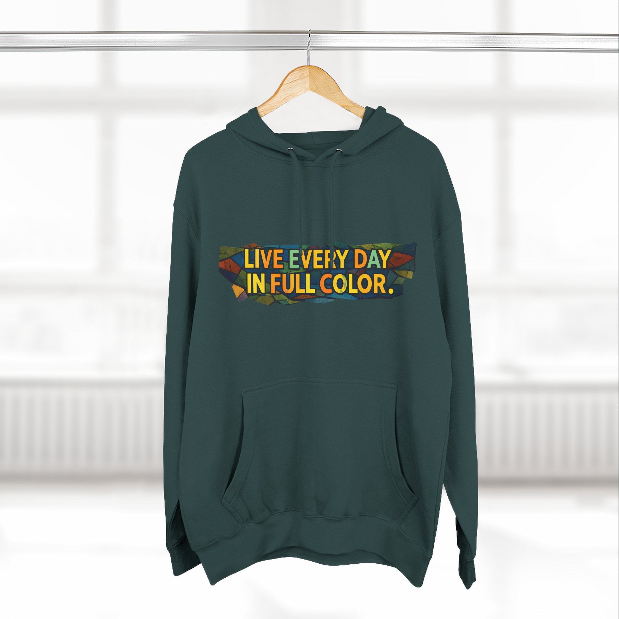 Three-Panel Fleece Hoodie - "Live Life Every Day In Full Color" Design Cubic-Line