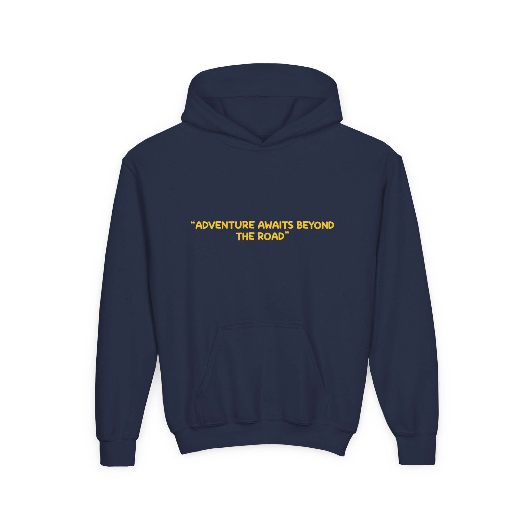 Youth Hoodie(Gildan) – "Adventure Awaits Beyond The Road" (Design Sitcom-Line)