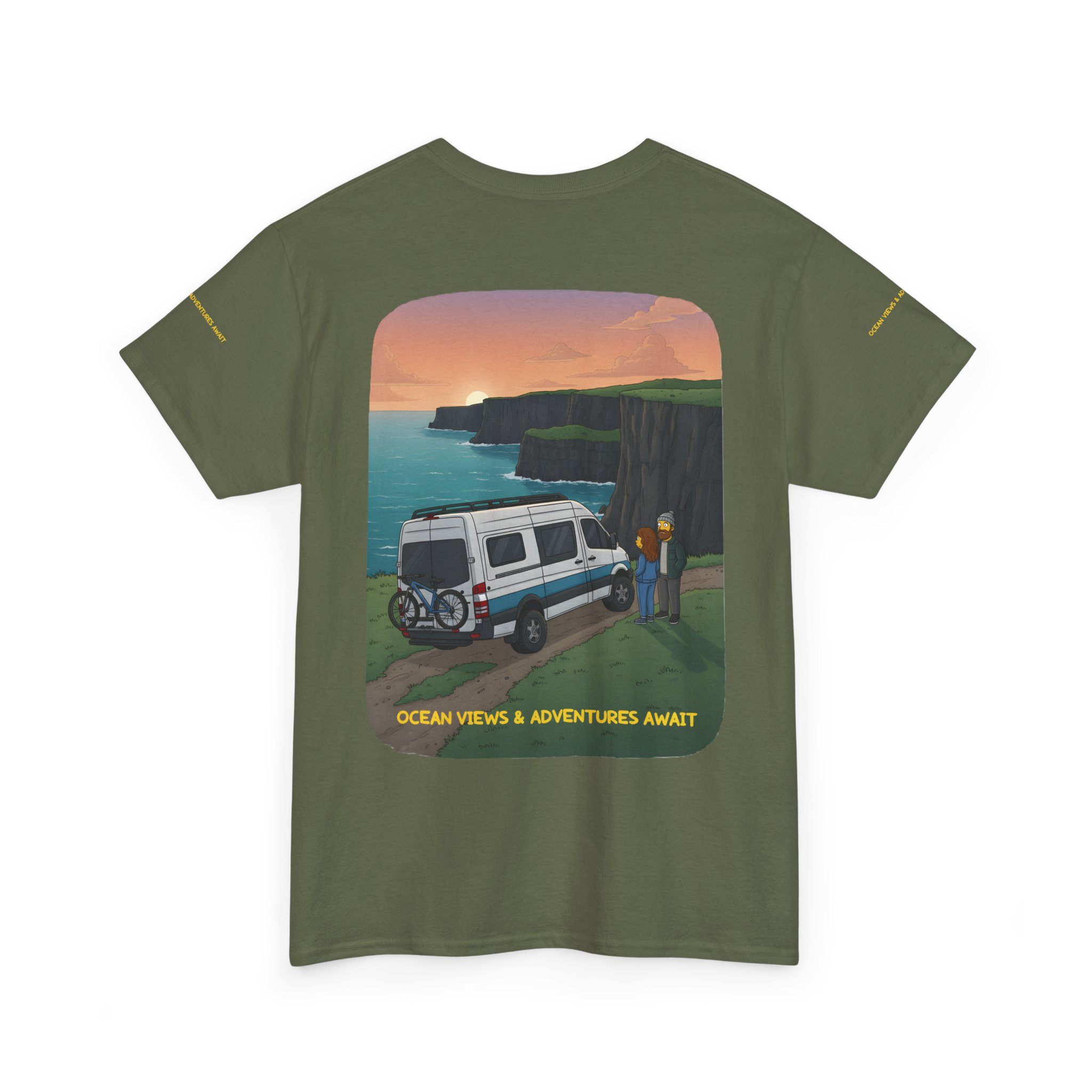 Unisex Heavy Cotton Tee — "Ocean Views-Adventures Awaits" Design Sitcom-Line