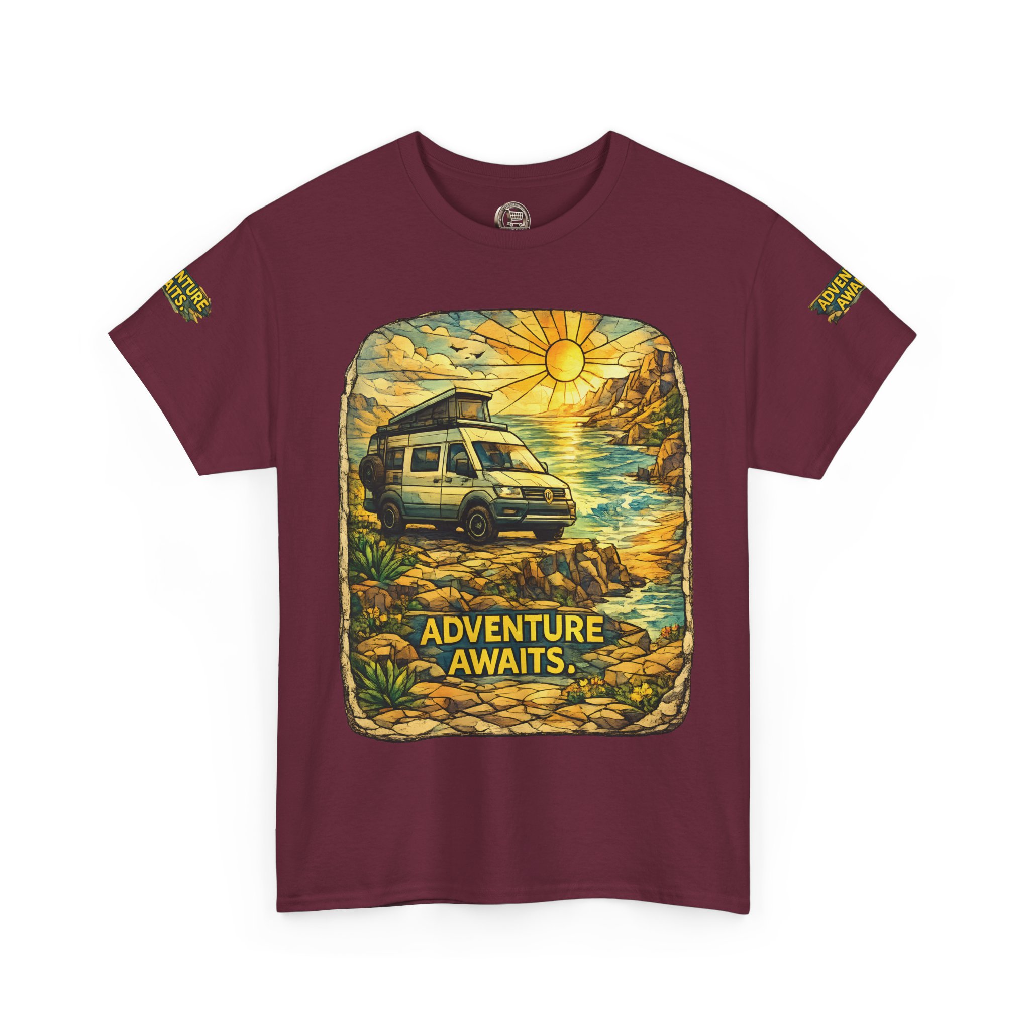 Unisex Heavy Cotton Tee — "Adventure Awaits" Design Cubic-Line
