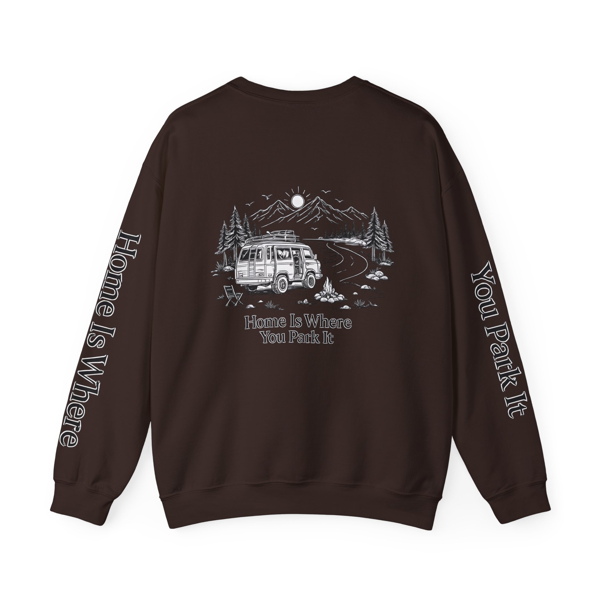 Unisex Heavy Blend™ Crewneck Sweatshirt — "Home Is Where You Park It" Design Minimal-Line
