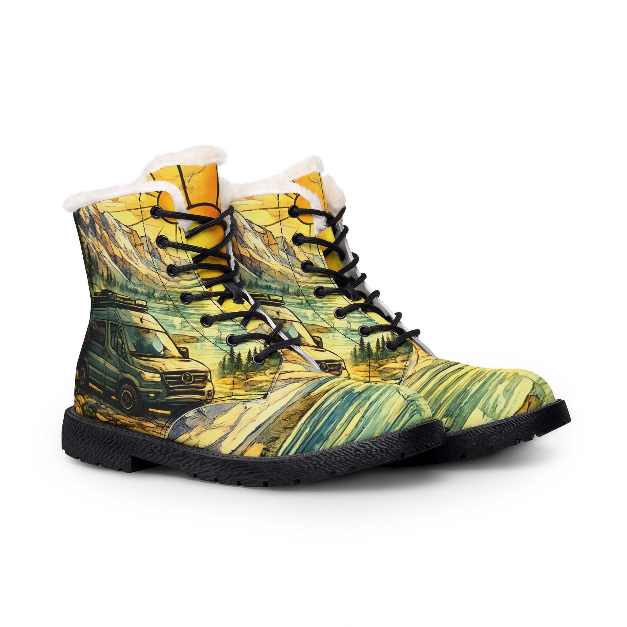 Women's Fur and Leather Boots — Women's Cozy Mercedes RV Boots (Cubic-Line)