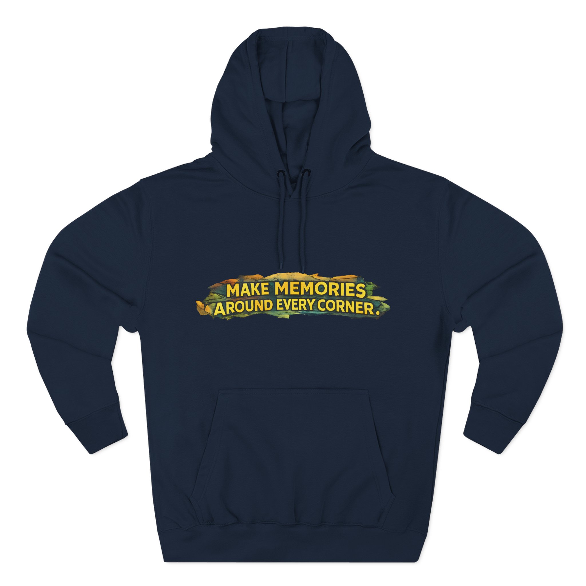 Three-Panel Fleece Hoodie - "Make Memories Around Every Corner" Design Cubic-Line