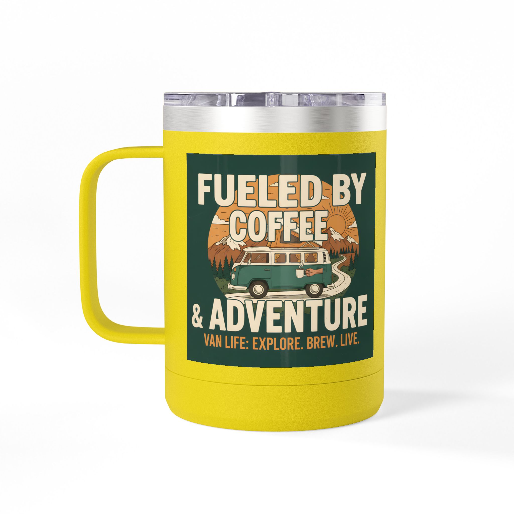 Coffee Mug Tumbler, 15oz — "Fueled by Coffee & Adventure"