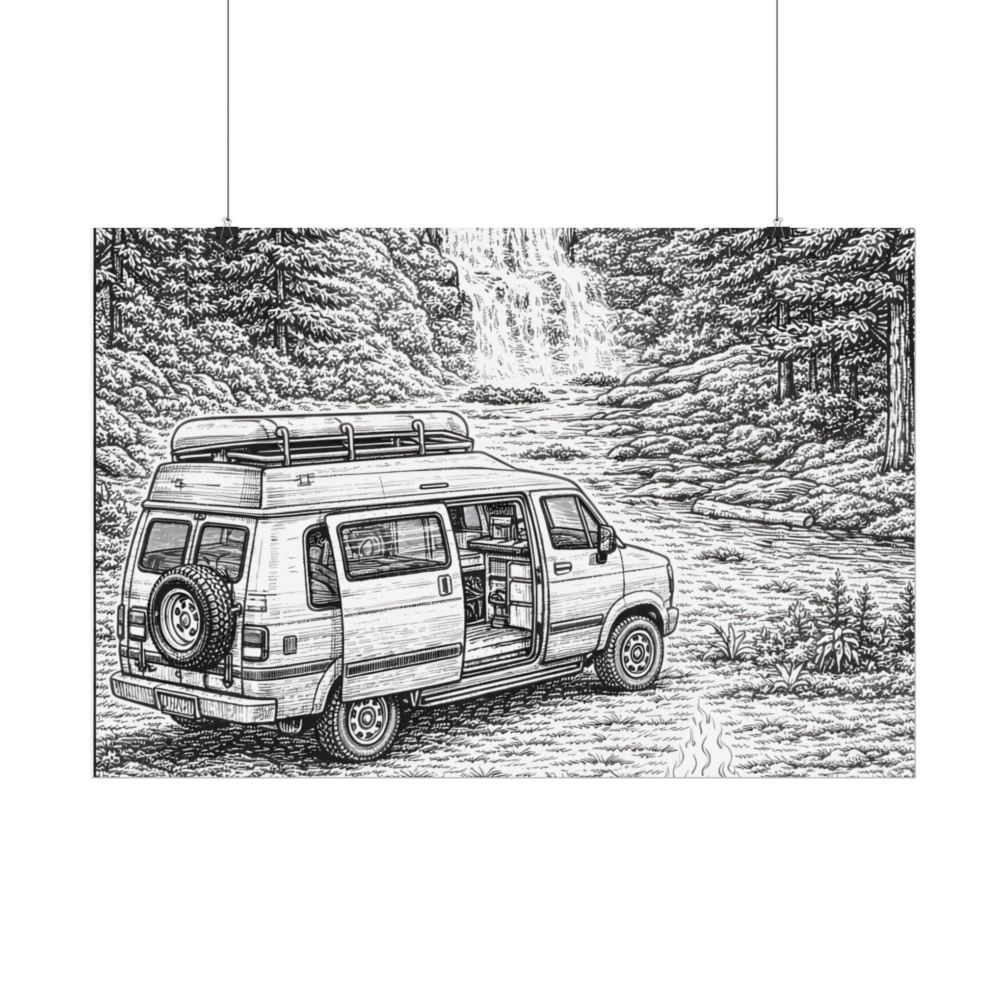Campervan Poster — Vintage RV Camping Landscape Wall Art