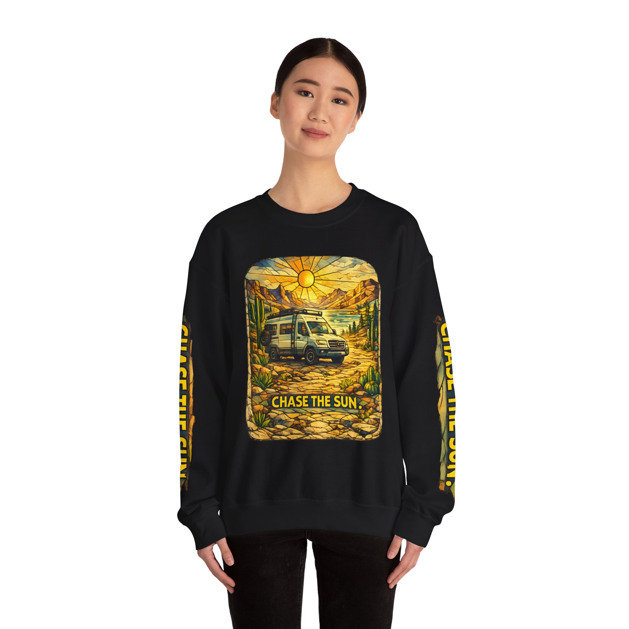 Unisex Heavy Blend™ Crewneck Sweatshirt — "Chase The Sun" Design Cubic-Line