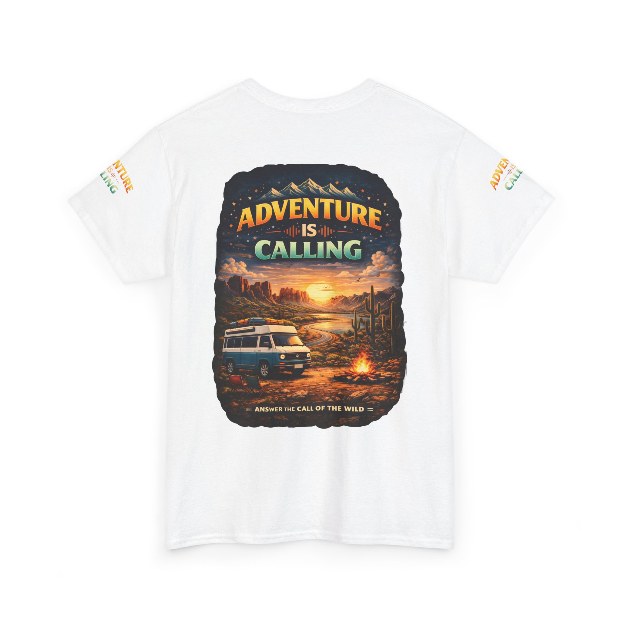 Unisex Heavy Cotton Tee — "Adventure Is Calling" Design Scenic-Line