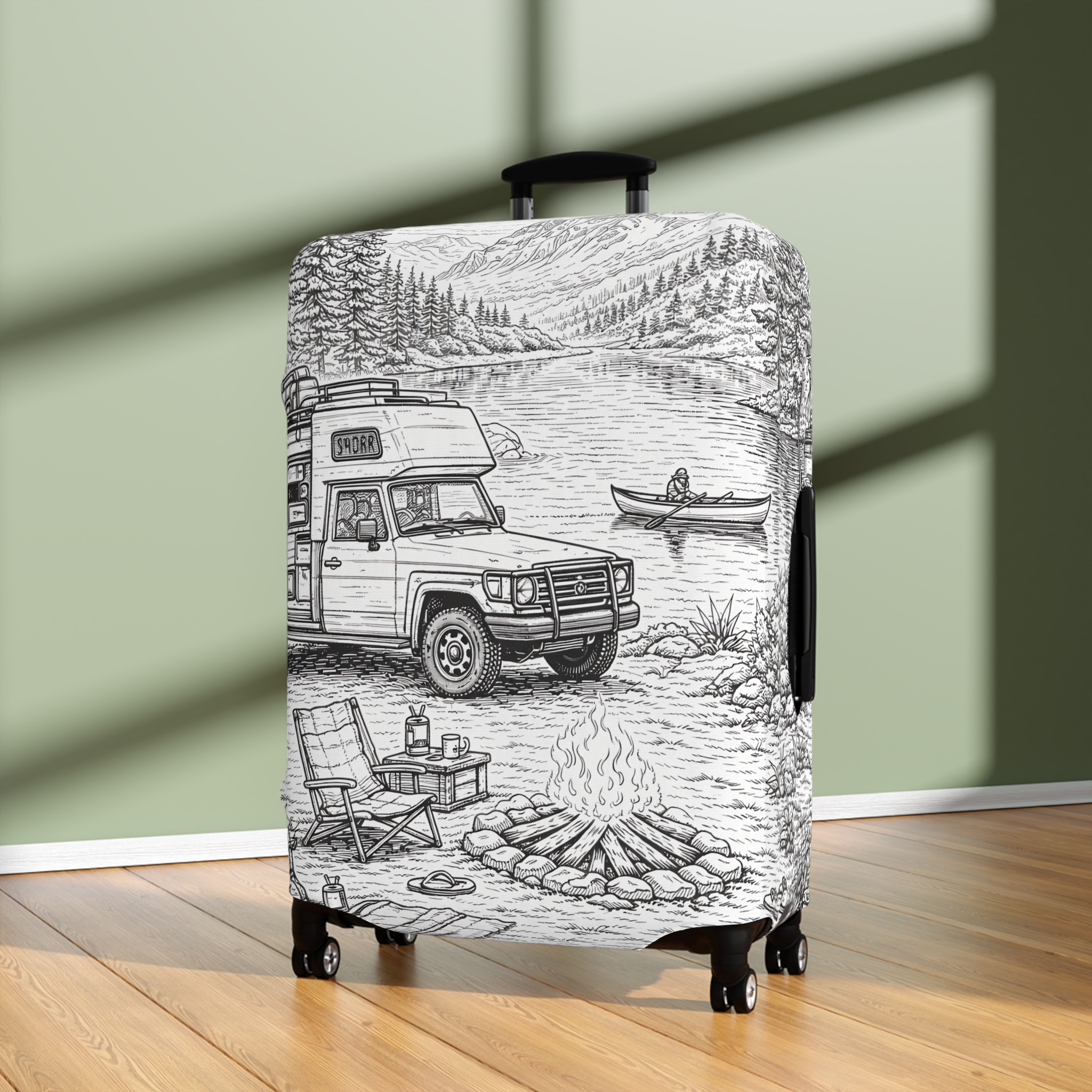 Luggage Cover — Adventure Camper Sketch Travel Suitcase