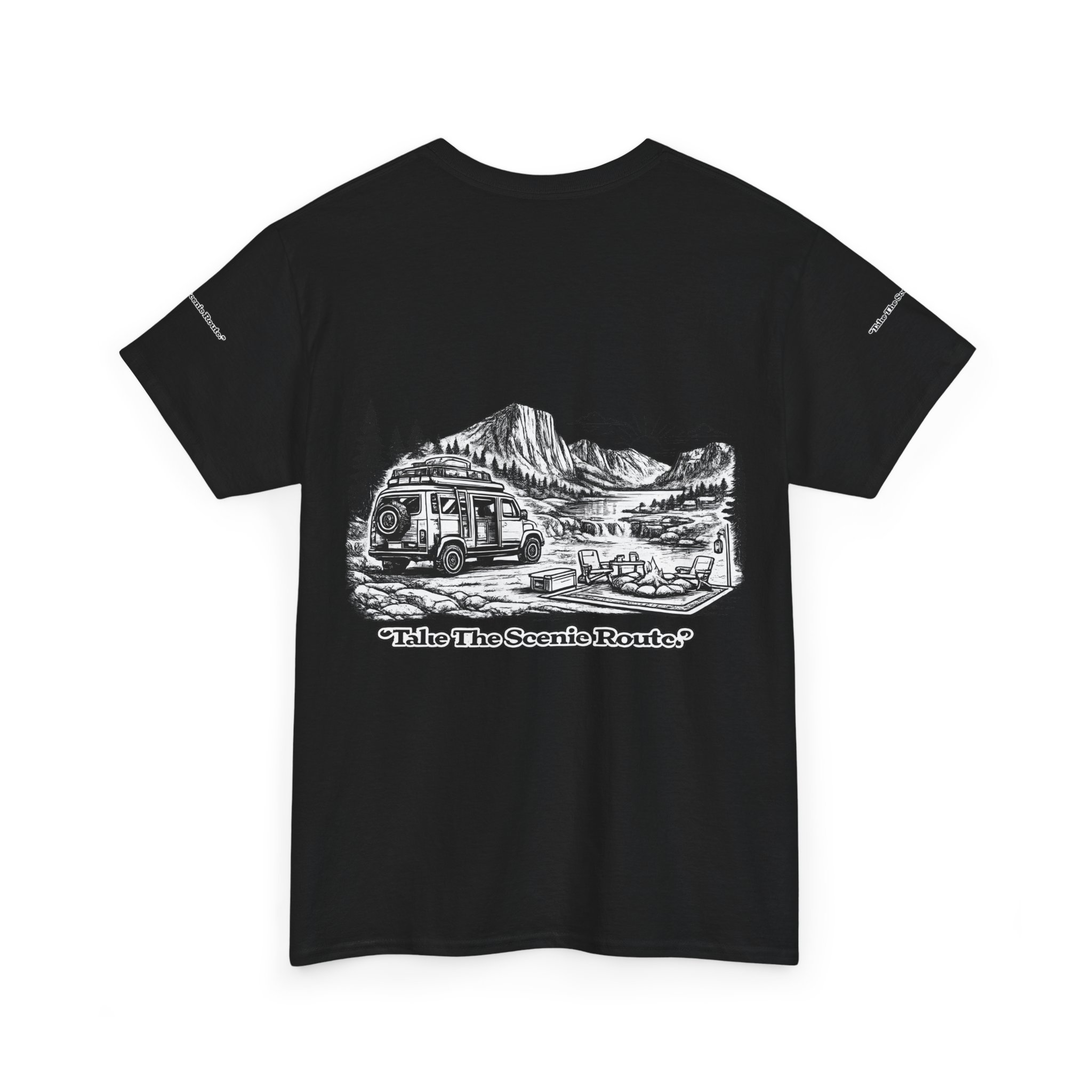 Unisex Heavy Cotton Tee — "Take The Scenic Route" Design Minimal-Line