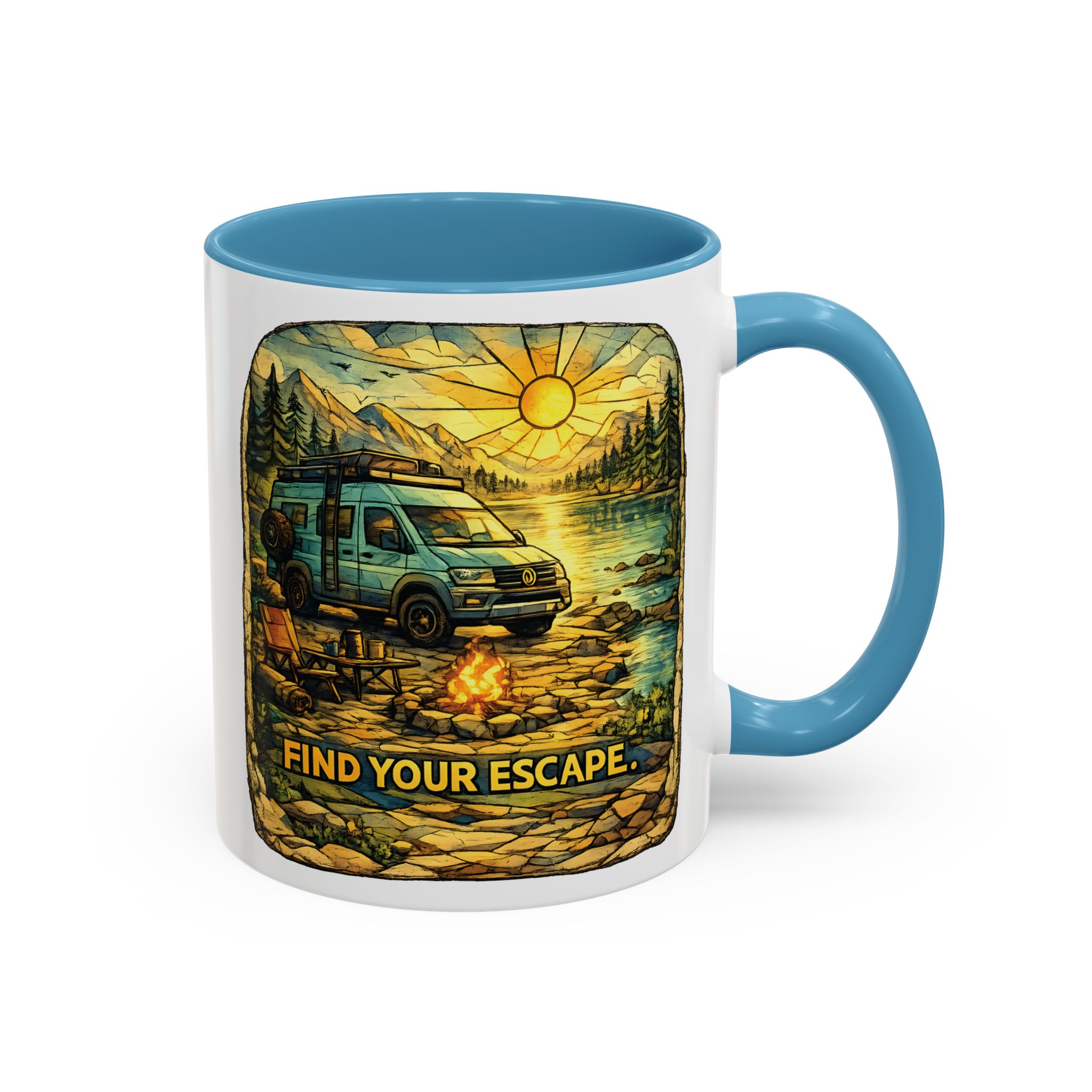 8294136325390206835_2048.jpeg Accent Coffee Mug (11, 15oz) — "Find Your Escape" Design Cubic-Line