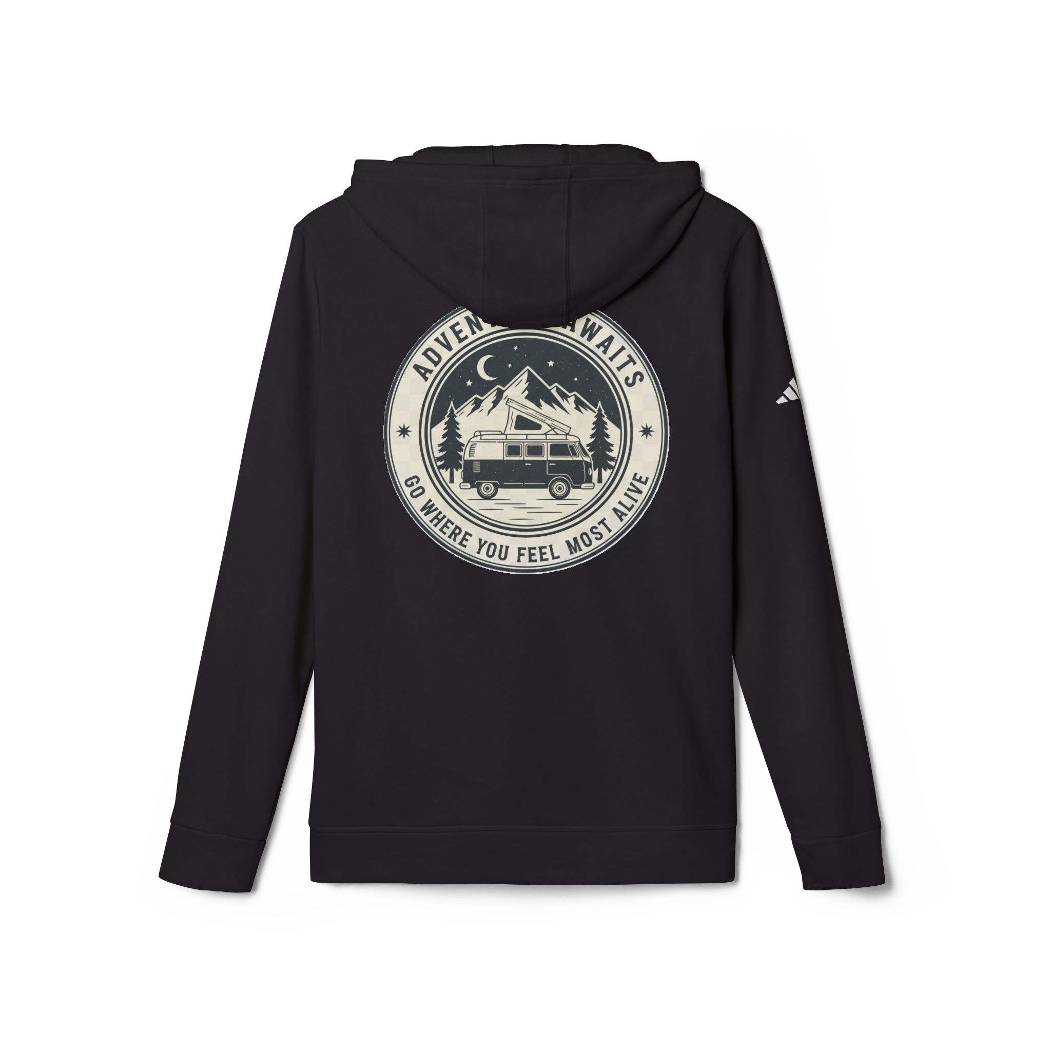 Hoodie(Adidas) — 'Adventure Awaits-Go Where You Feel Most Alive' Outdoor Travel Pullover (Front + Back Printed)