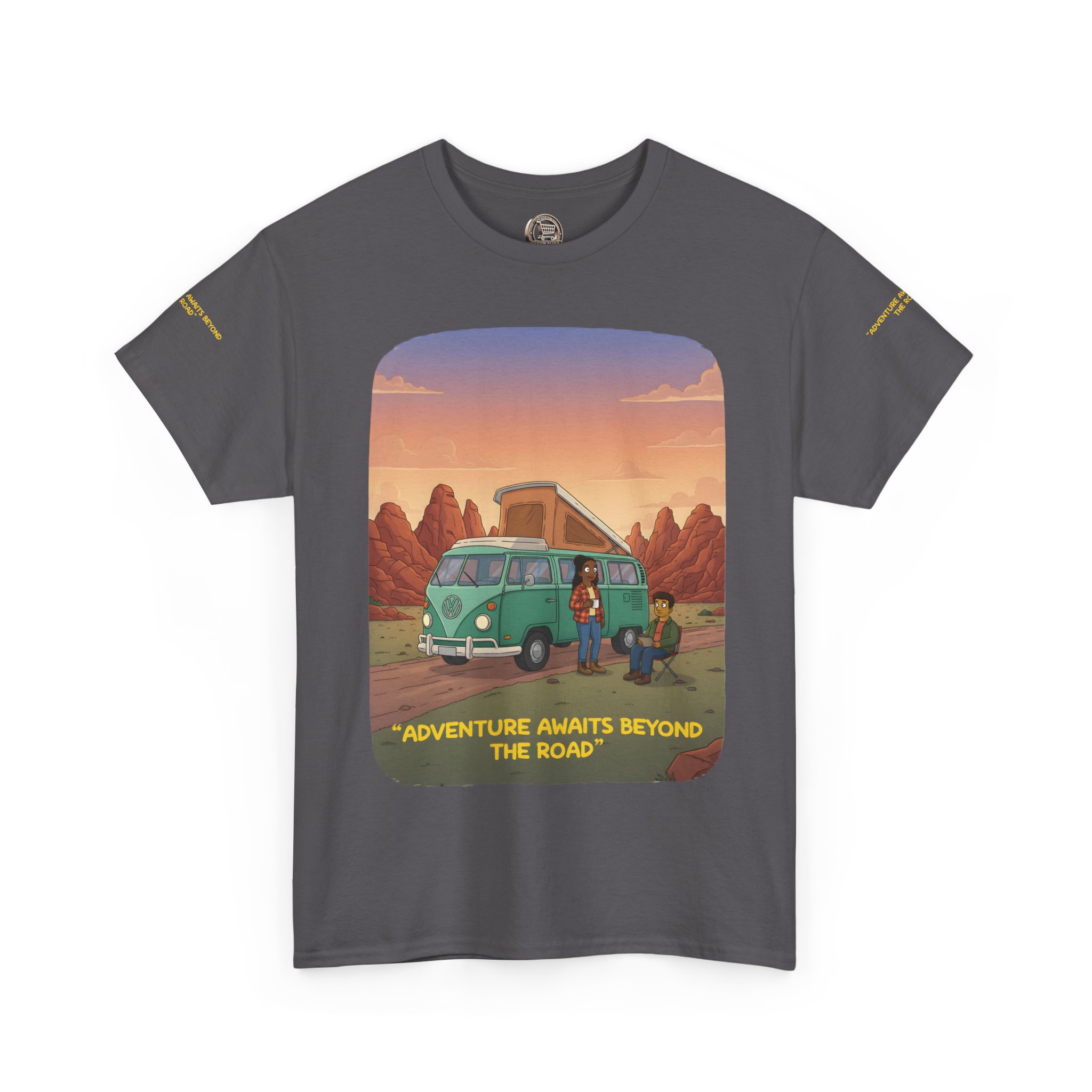 Unisex Heavy Cotton Tee — "Adventure Awaits Beyond The Road" Design Sitcom-Line