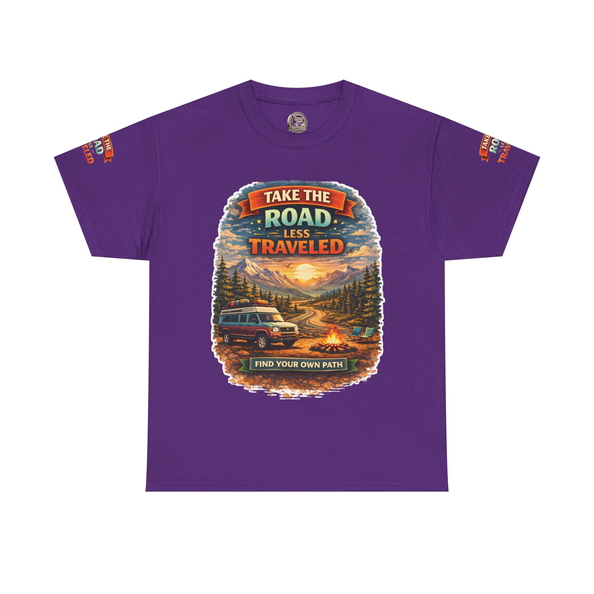 Unisex Heavy Cotton Tee — "Take The Road Less Traveled" Design Scenic-Line