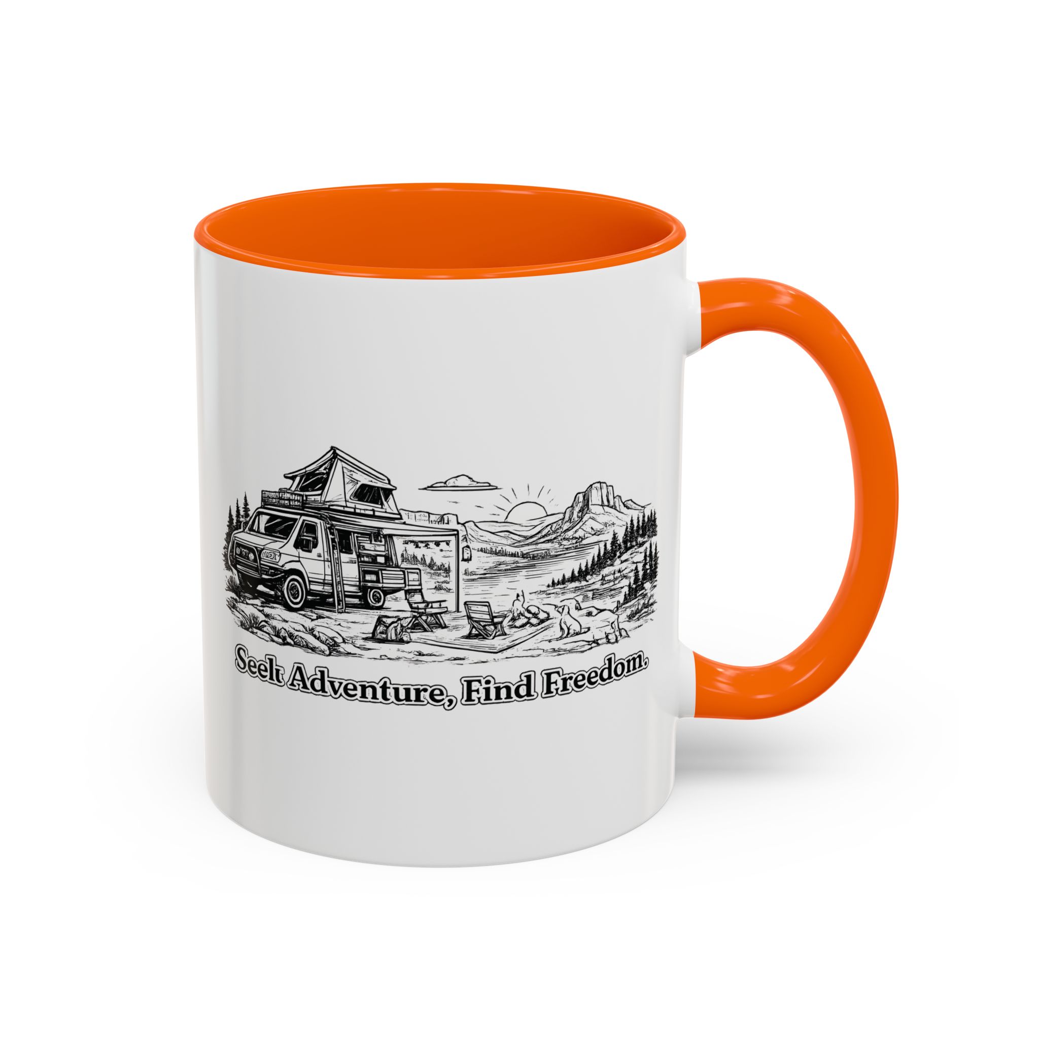 Accent Coffee Mug (11, 15oz) — "Seek Adventure, Find Freedom" Design Minimal-Line
