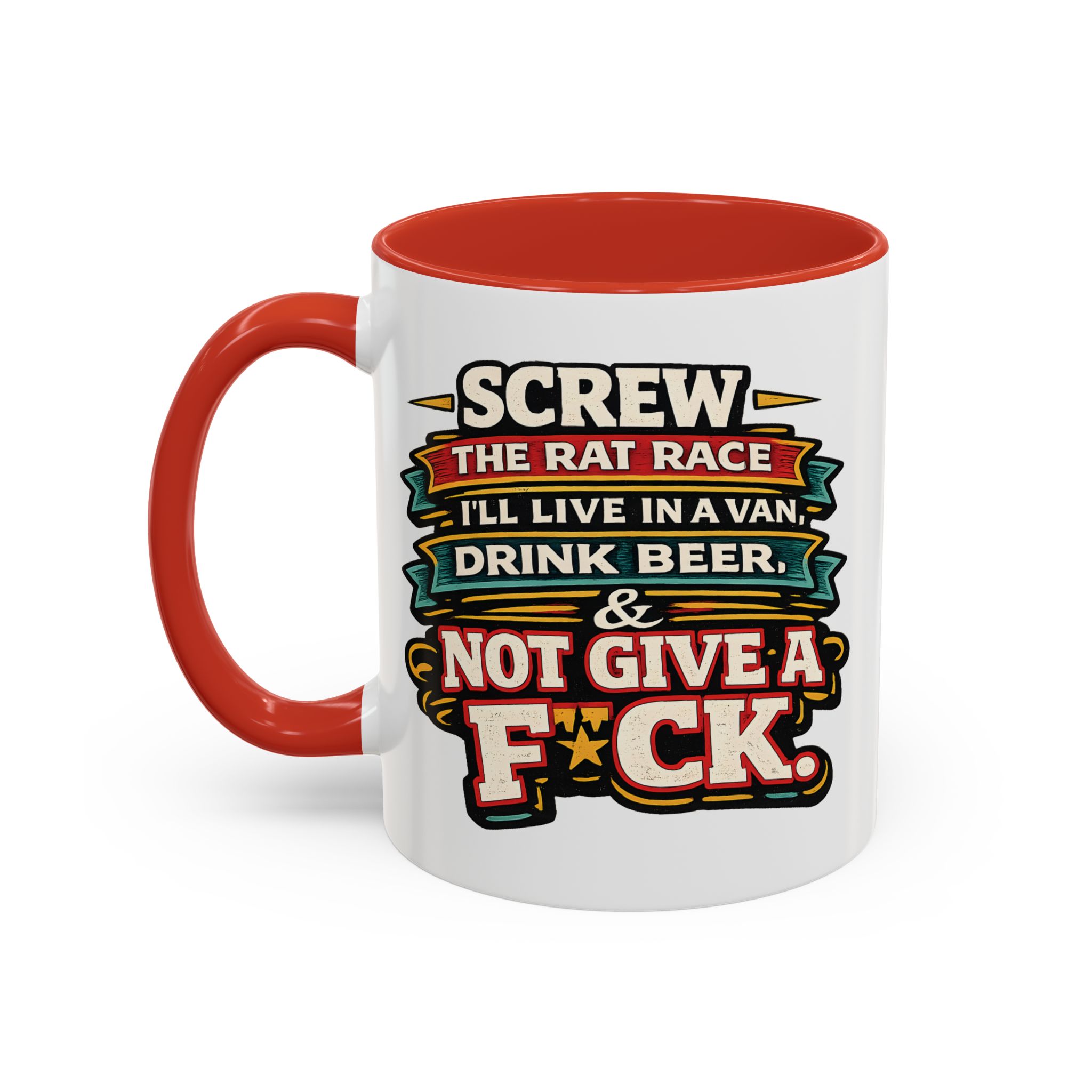 Accent Coffee Mug (11, 15oz) — "Screw The Rat Race" Design F**K-Line