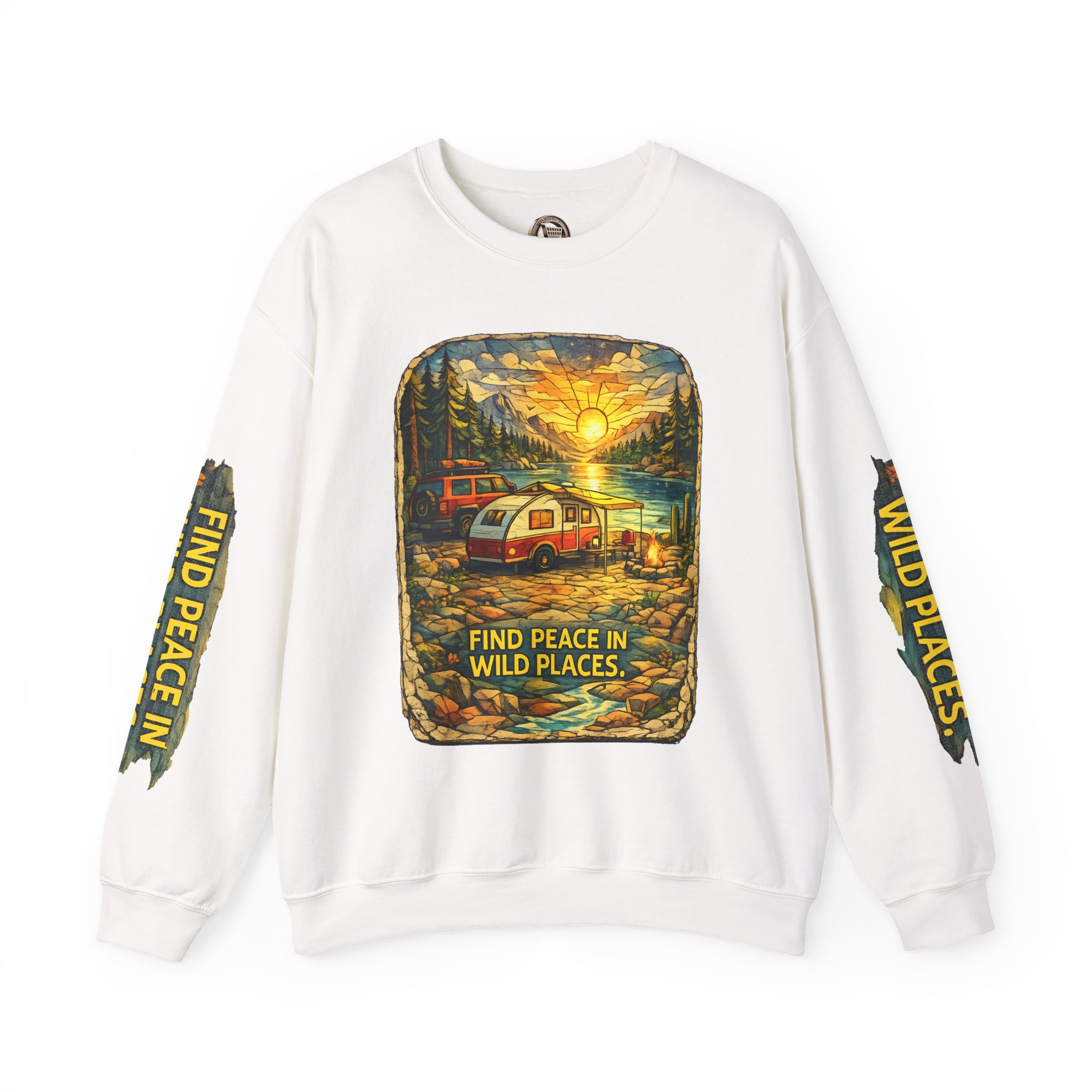 Unisex Heavy Blend™ Crewneck Sweatshirt — "Find Peace In Wild Places" Design Cubic-Line