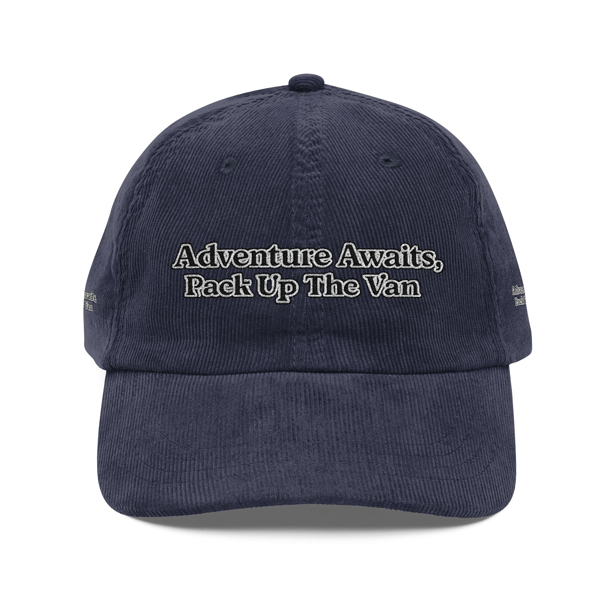 Vintage Corduroy Cap (Embroidery) — "Adventure Awaits, Pack Up The Van" Embroidered Hat