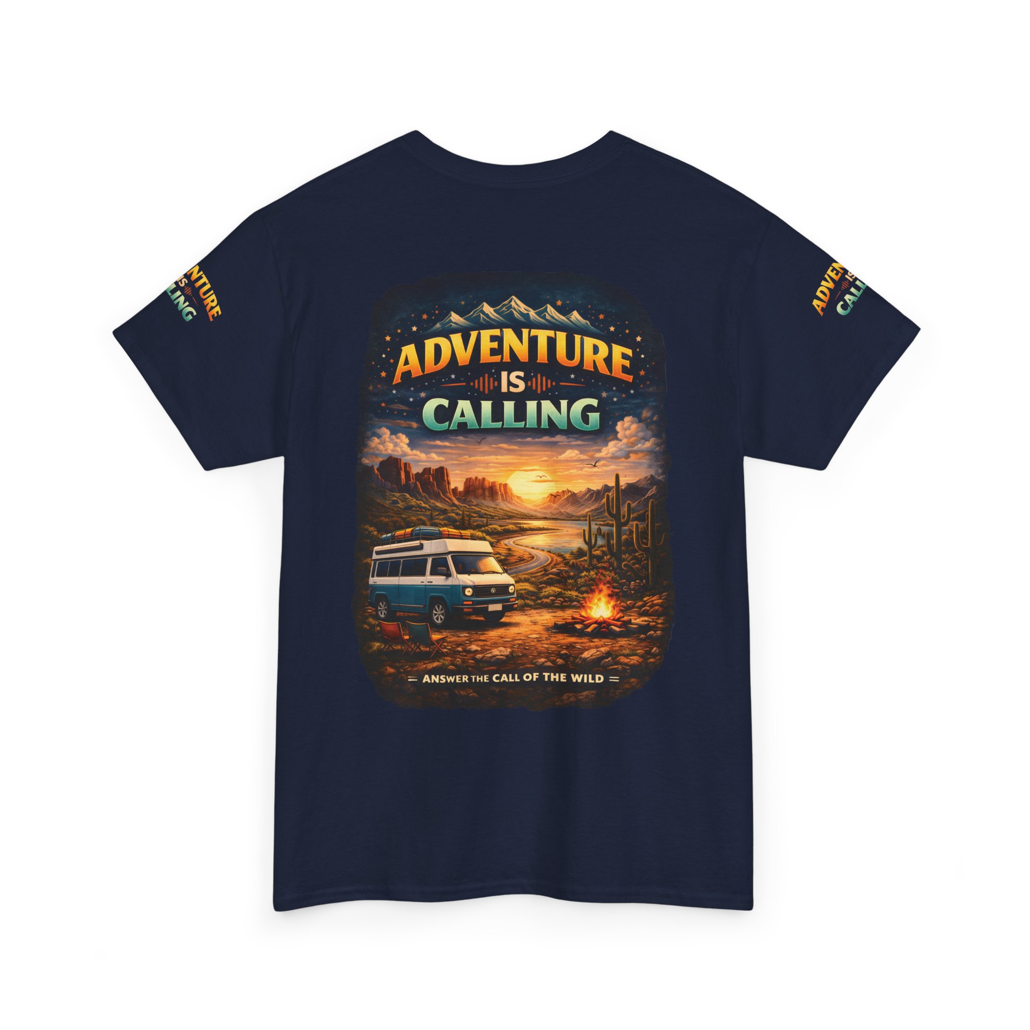 Unisex Heavy Cotton Tee — "Adventure Is Calling" Design Scenic-Line