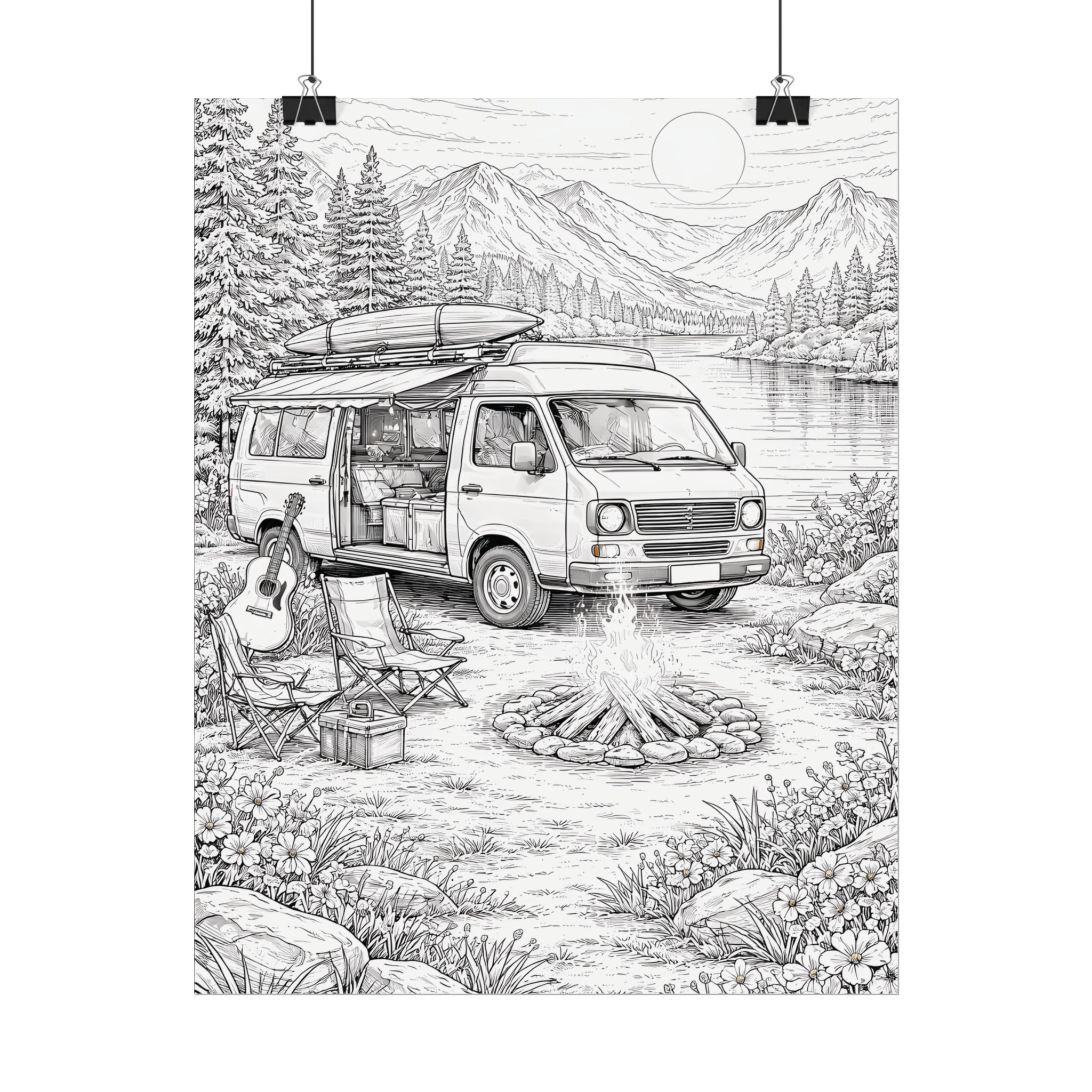 Campervan Poster — Vintage RV Camping Landscape Wall Art