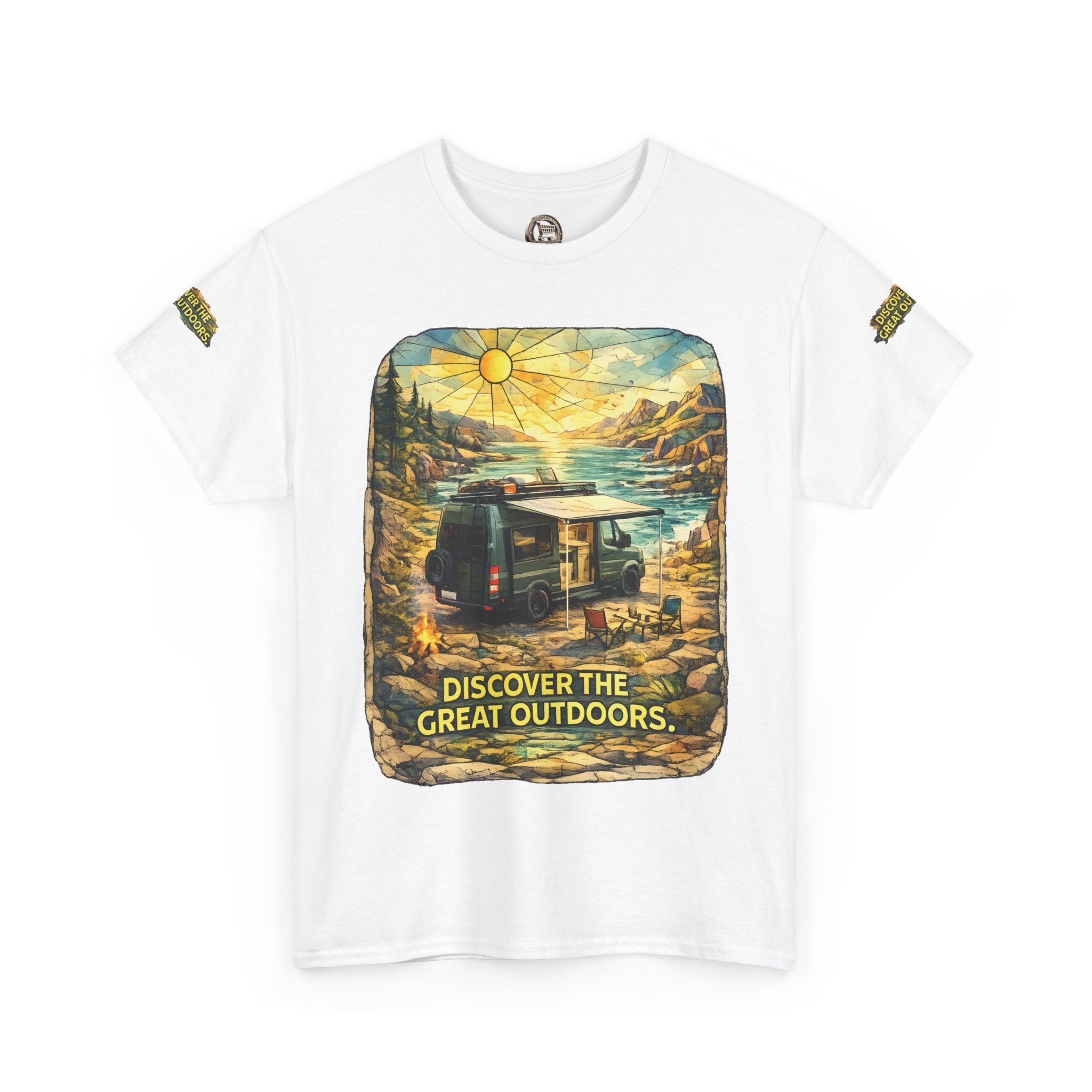 Unisex Heavy Cotton Tee — "Discover The Great Outdoors" Design Cubic-Line