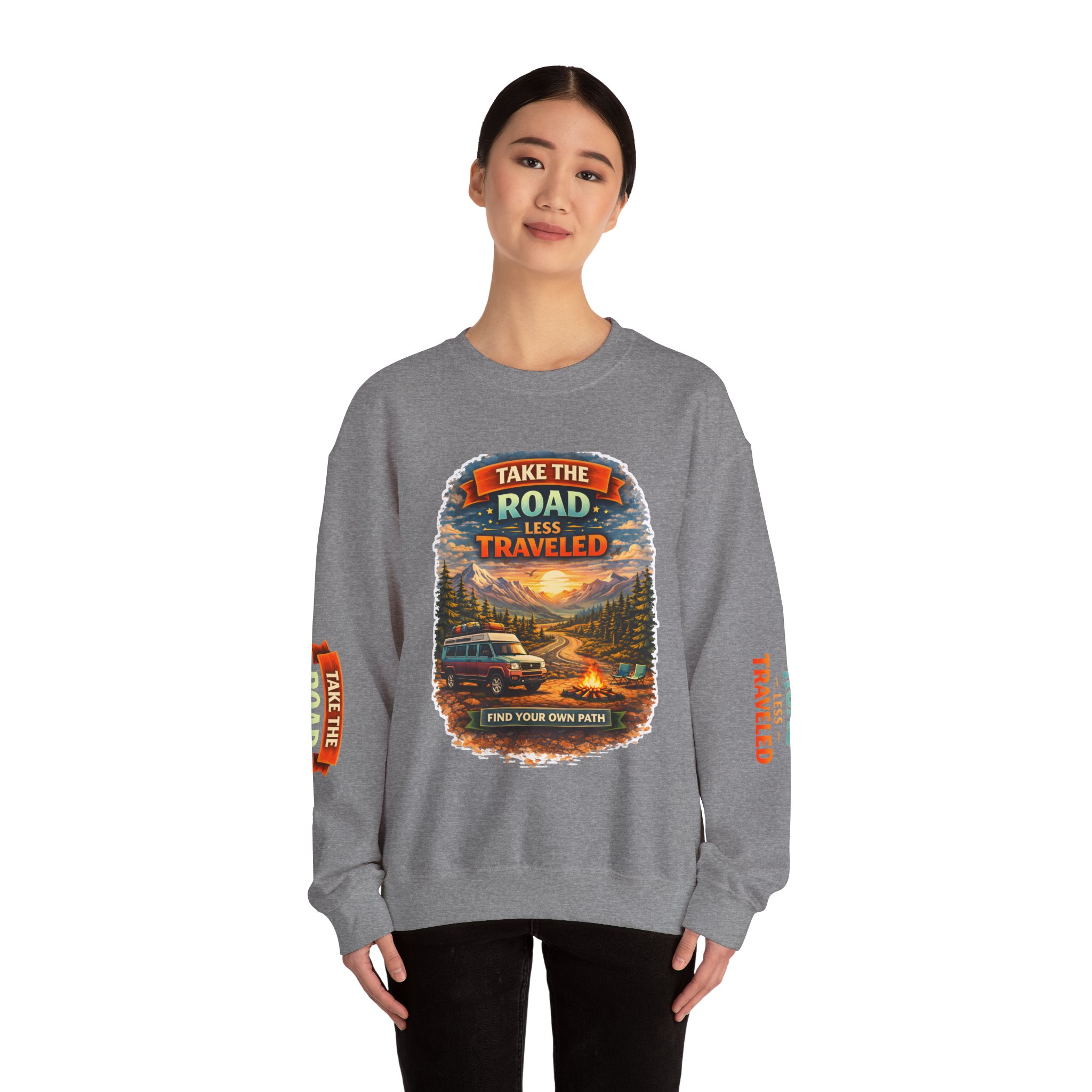 8312826517497537495_2048.jpeg Unisex Heavy Blend™ Crewneck Sweatshirt — "Take The Road Less Traveled" Design Scenic-Line