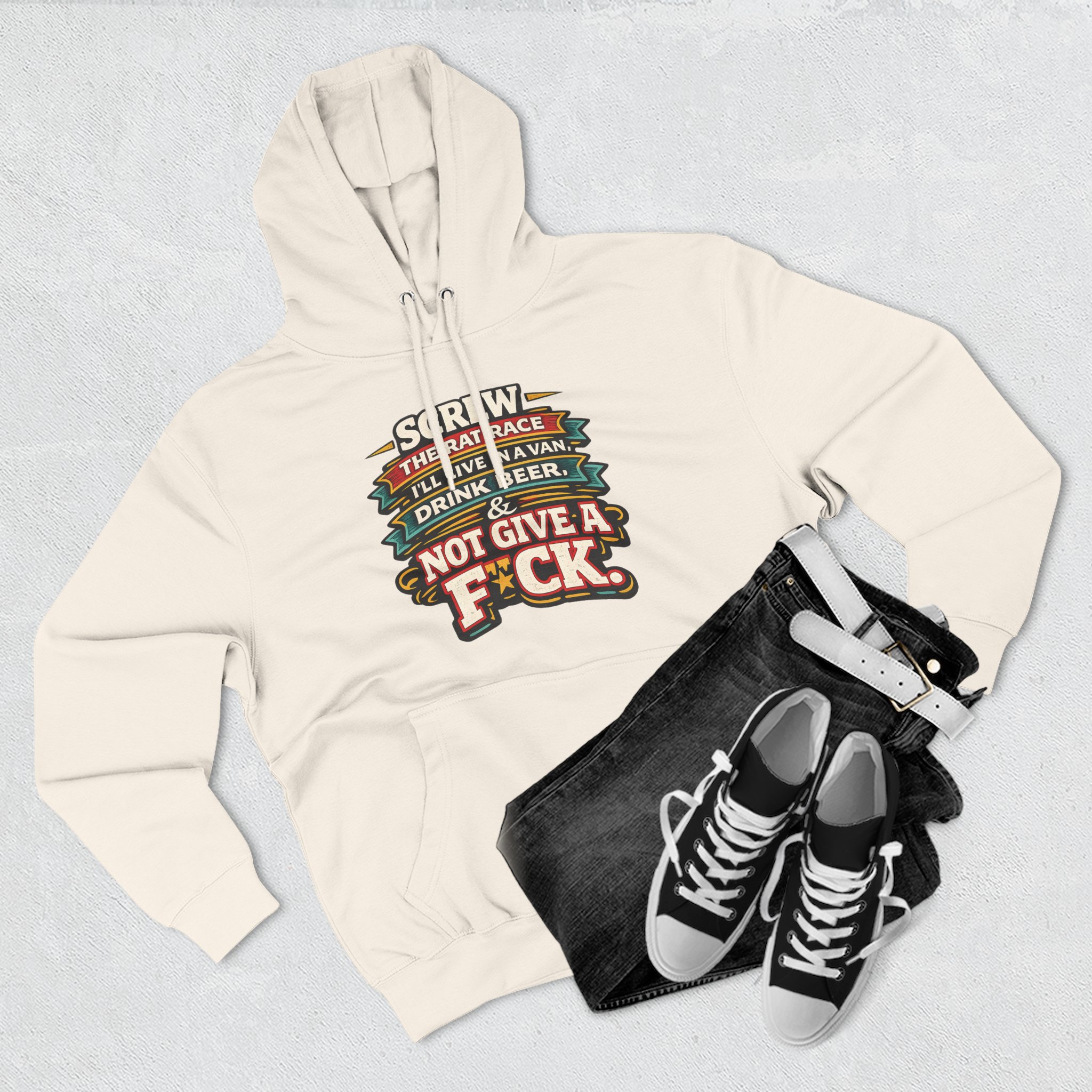 8312947939955424998_2048.jpeg Three-Panel Fleece Hoodie - "Screw The Rat Race" Design F**K-Line