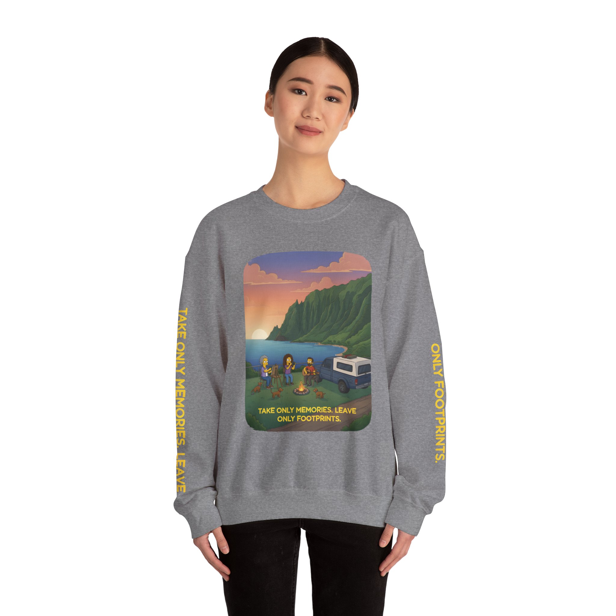 Unisex Heavy Blend™ Crewneck Sweatshirt — "Take Only Memories-Leave Only Footprints" Design Sitcom-Line