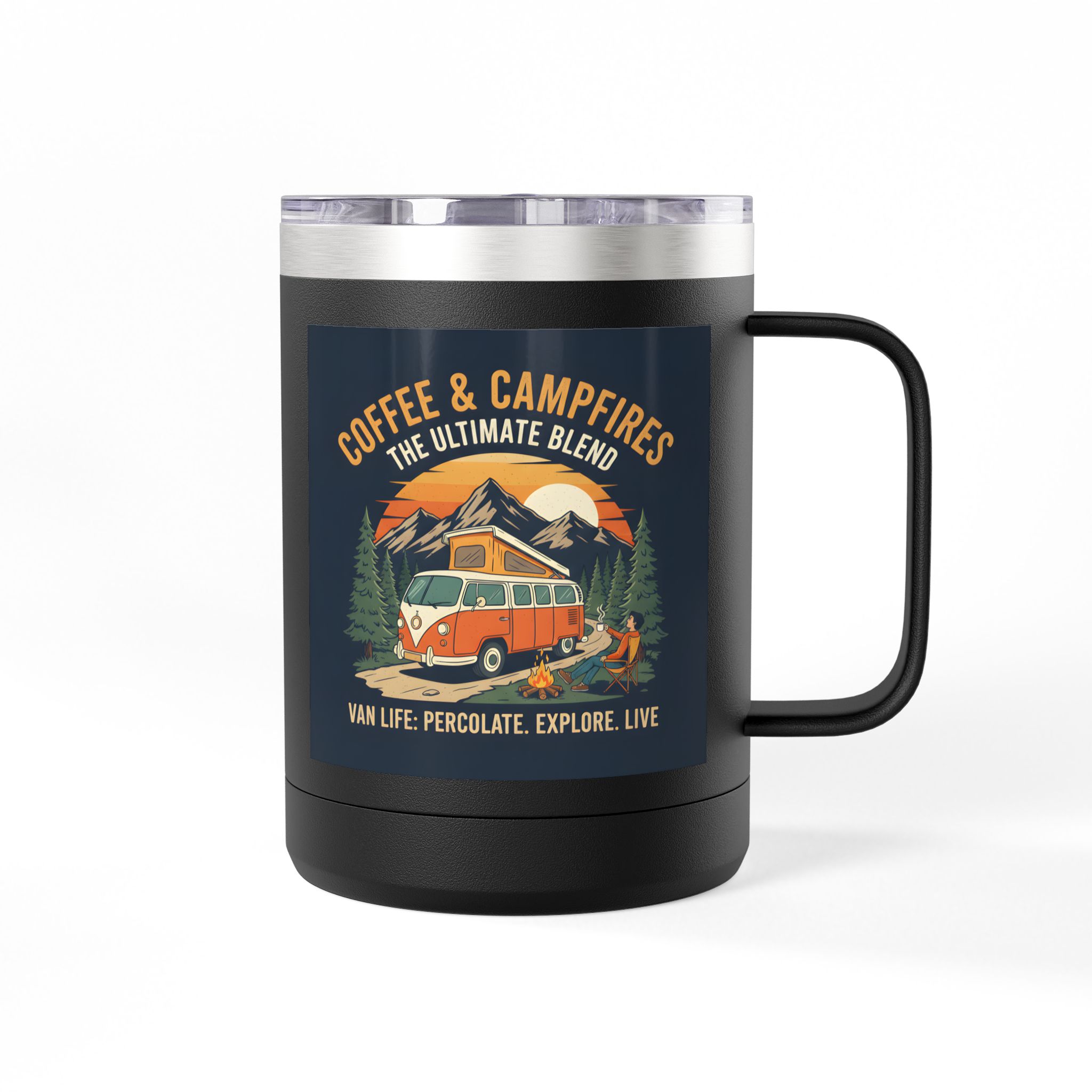 Coffee Mug Tumbler, 15oz — “Coffee & Campfires: The Ultimate Blend”