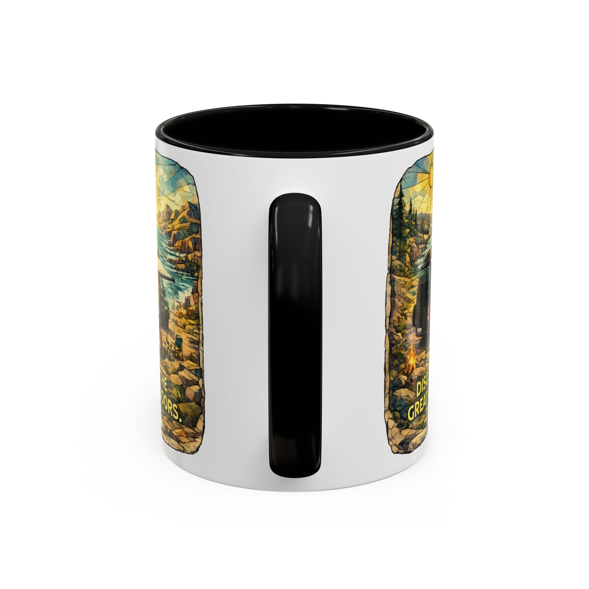Accent Coffee Mug (11, 15oz) — "Discover The Great Outdoors" Design Cubic-Line