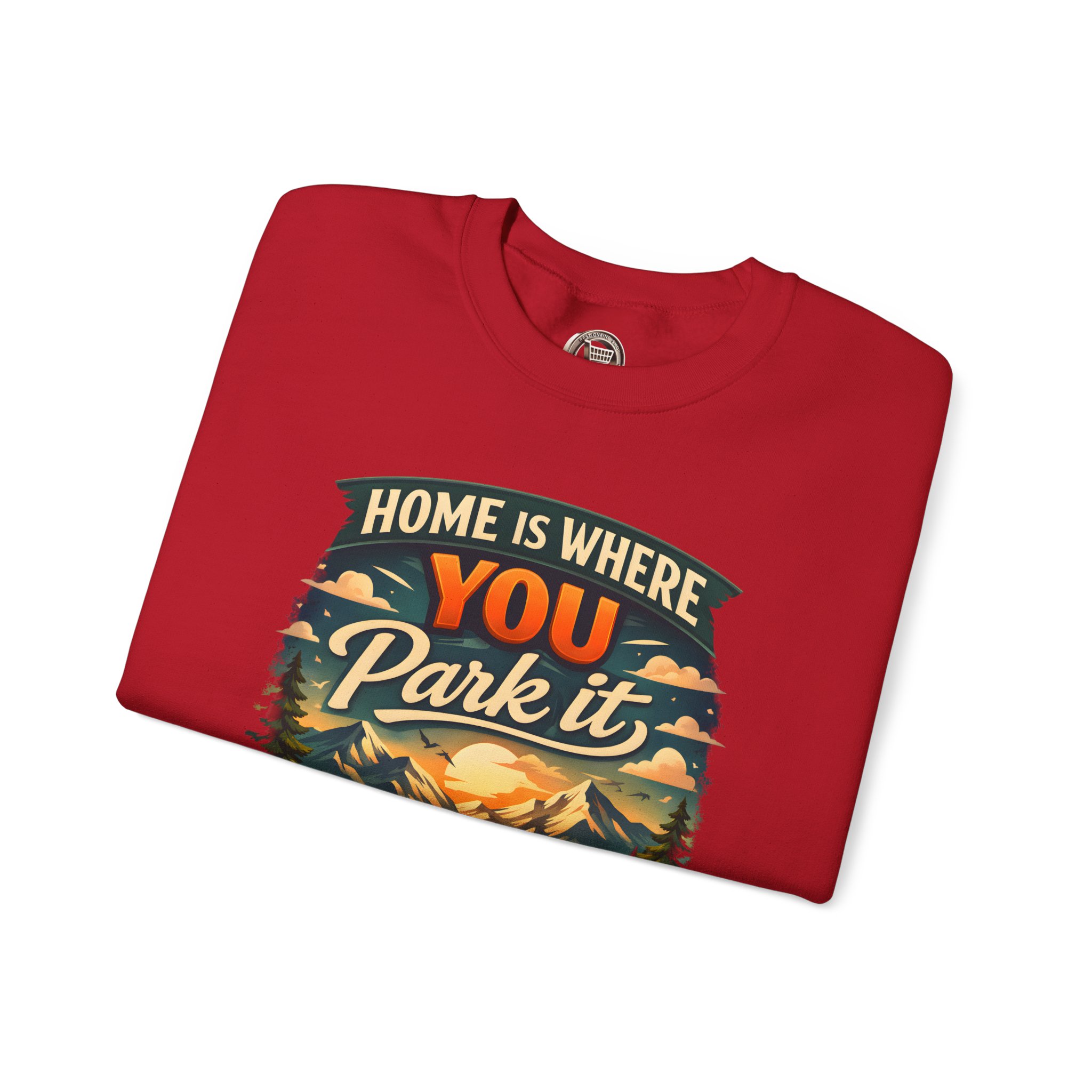 Unisex Heavy Blend™ Crewneck Sweatshirt — "Home Is Where You Park It" Design Scenic-Line