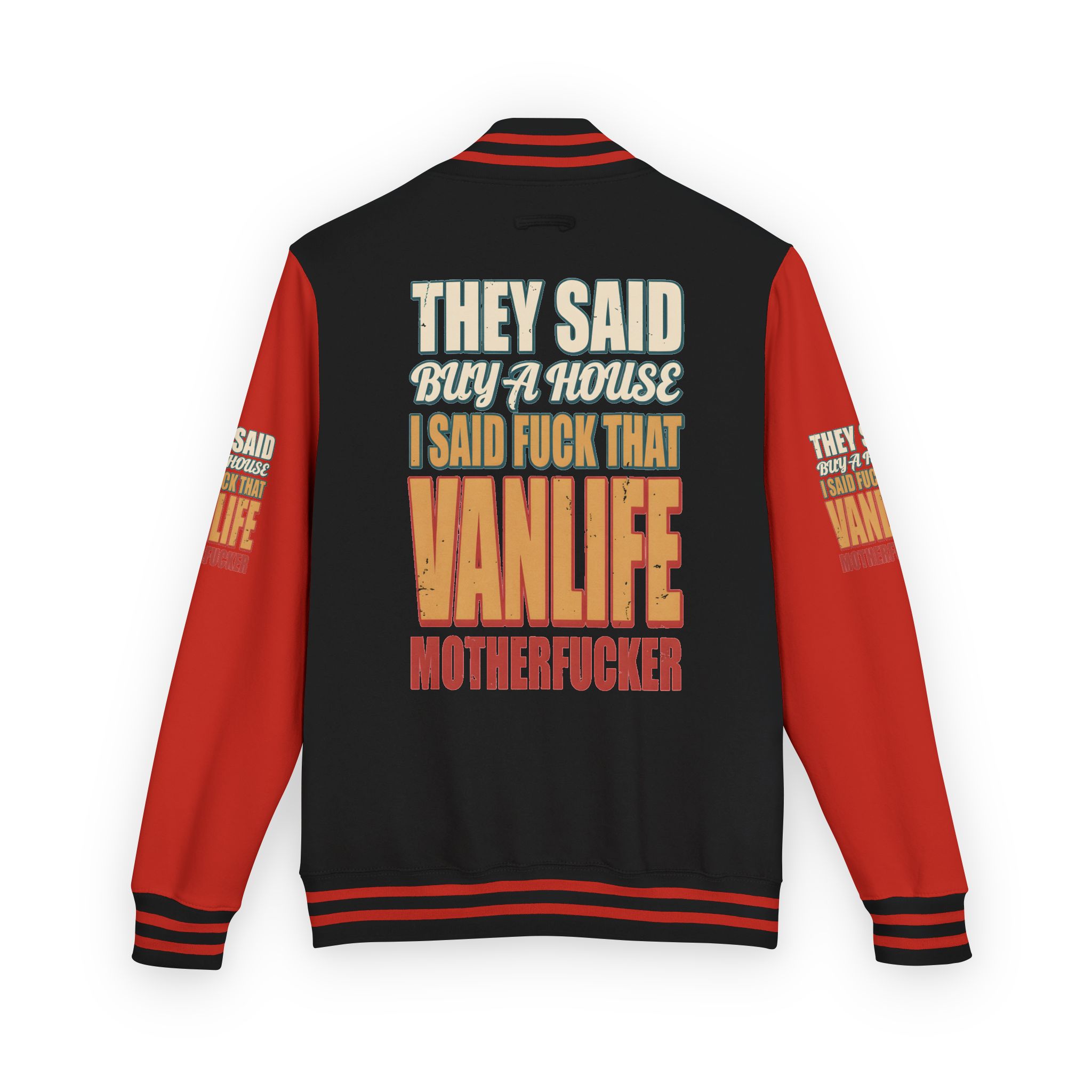 Unisex Heavyweight Letterman Jacket — "They Said Buy A House" Design F**K-Line