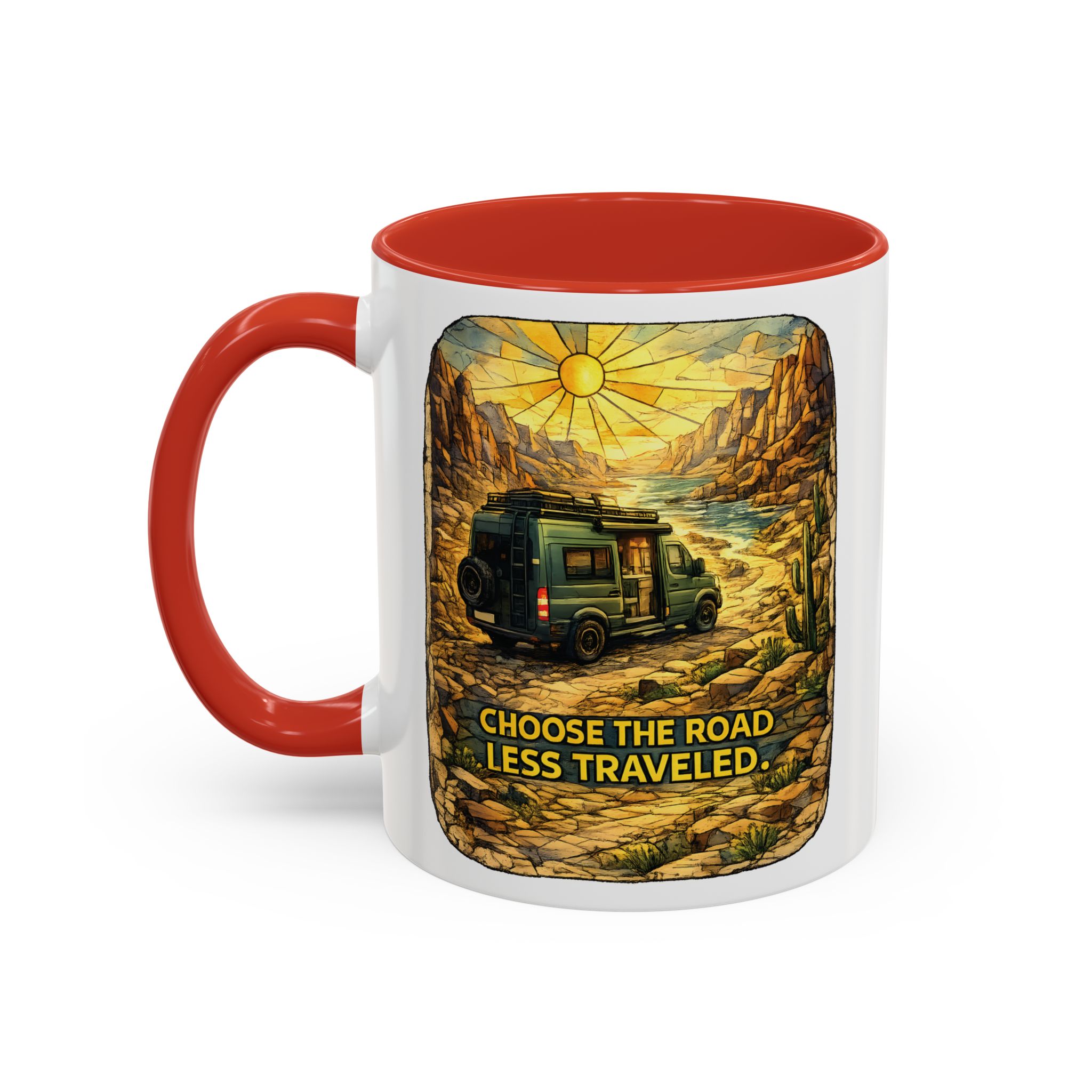 Accent Coffee Mug (11, 15oz) — "Choose The Road Less Traveled" Design Cubic-Line
