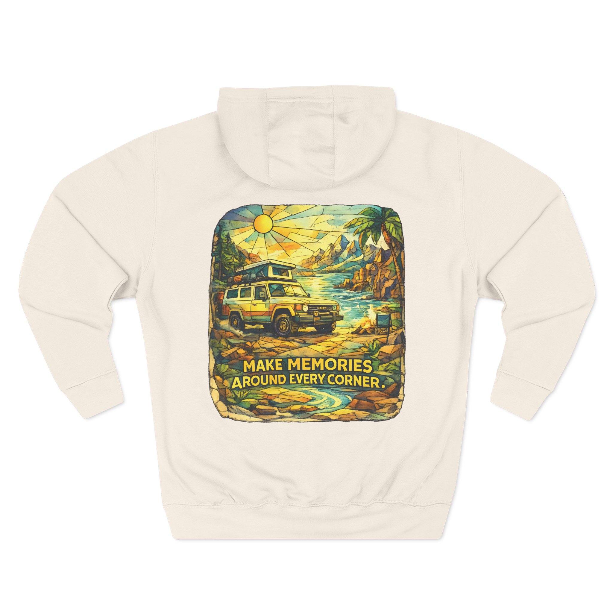 Three-Panel Fleece Hoodie - "Make Memories Around Every Corner" Design Cubic-Line