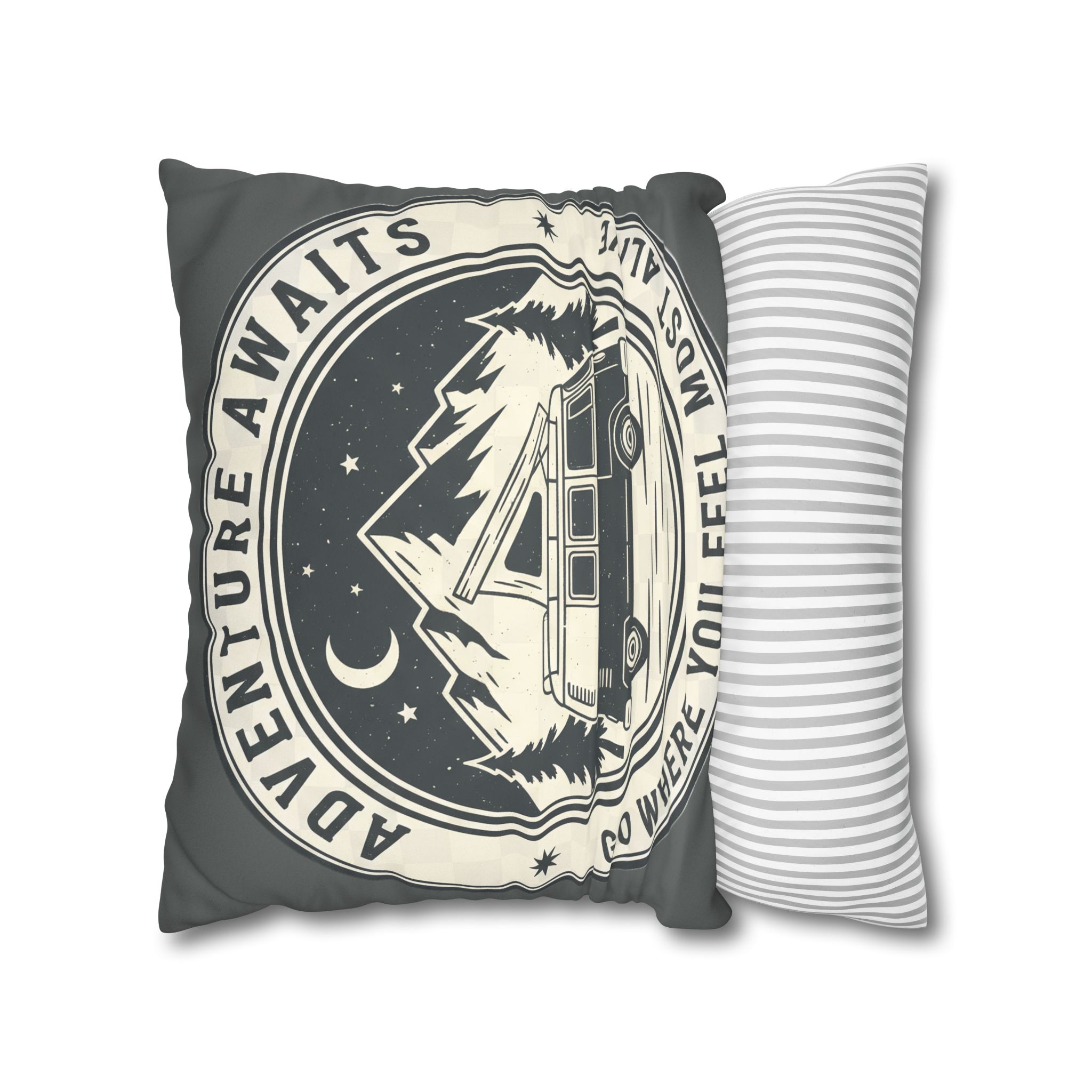 Pillowcase — "Adventure Awaits-Go Where You Feel Most Alive" Faux Suede Travel Throw Pillow Cover