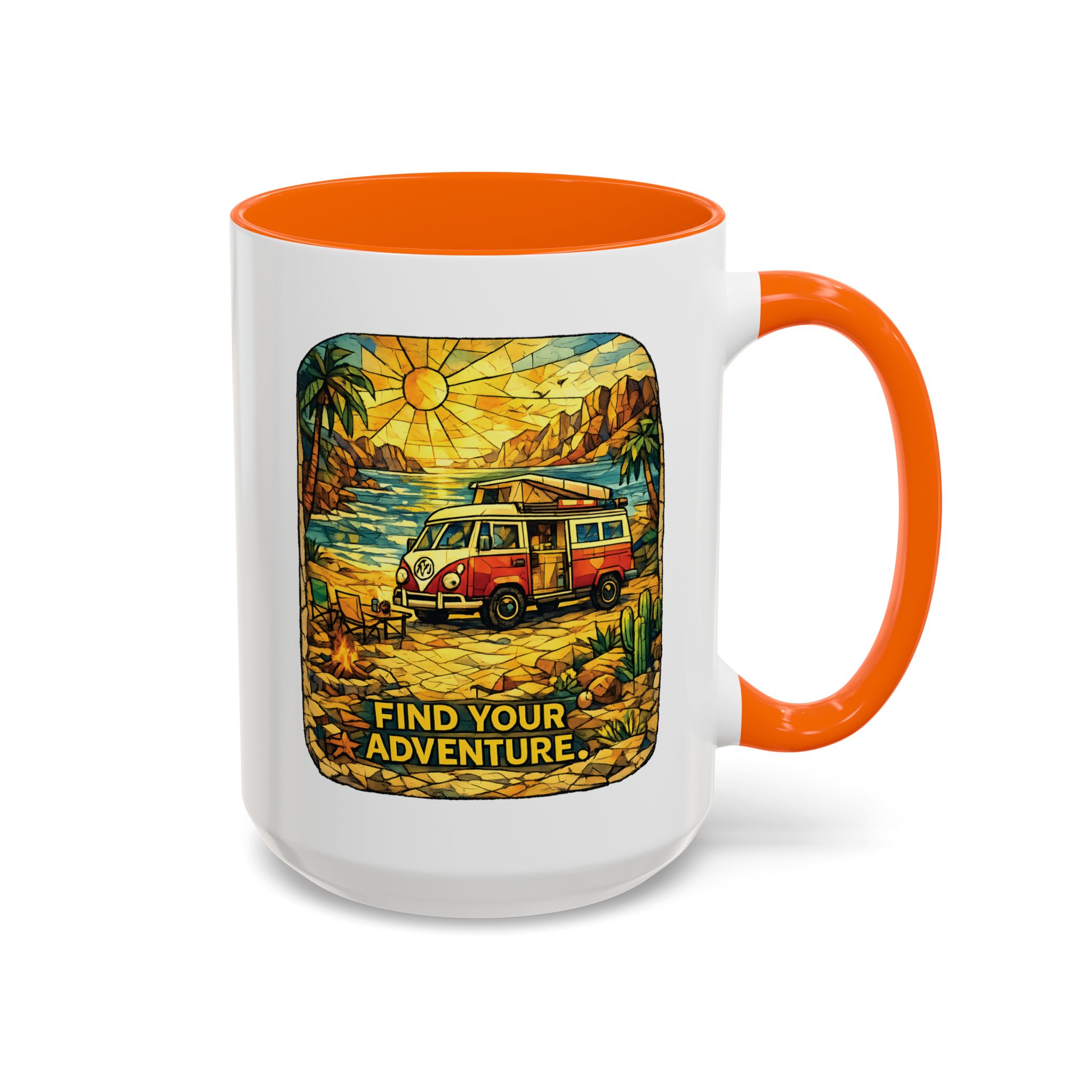 Accent Coffee Mug (11, 15oz) — ""Find Your Adventure"" Design Cubic-Line