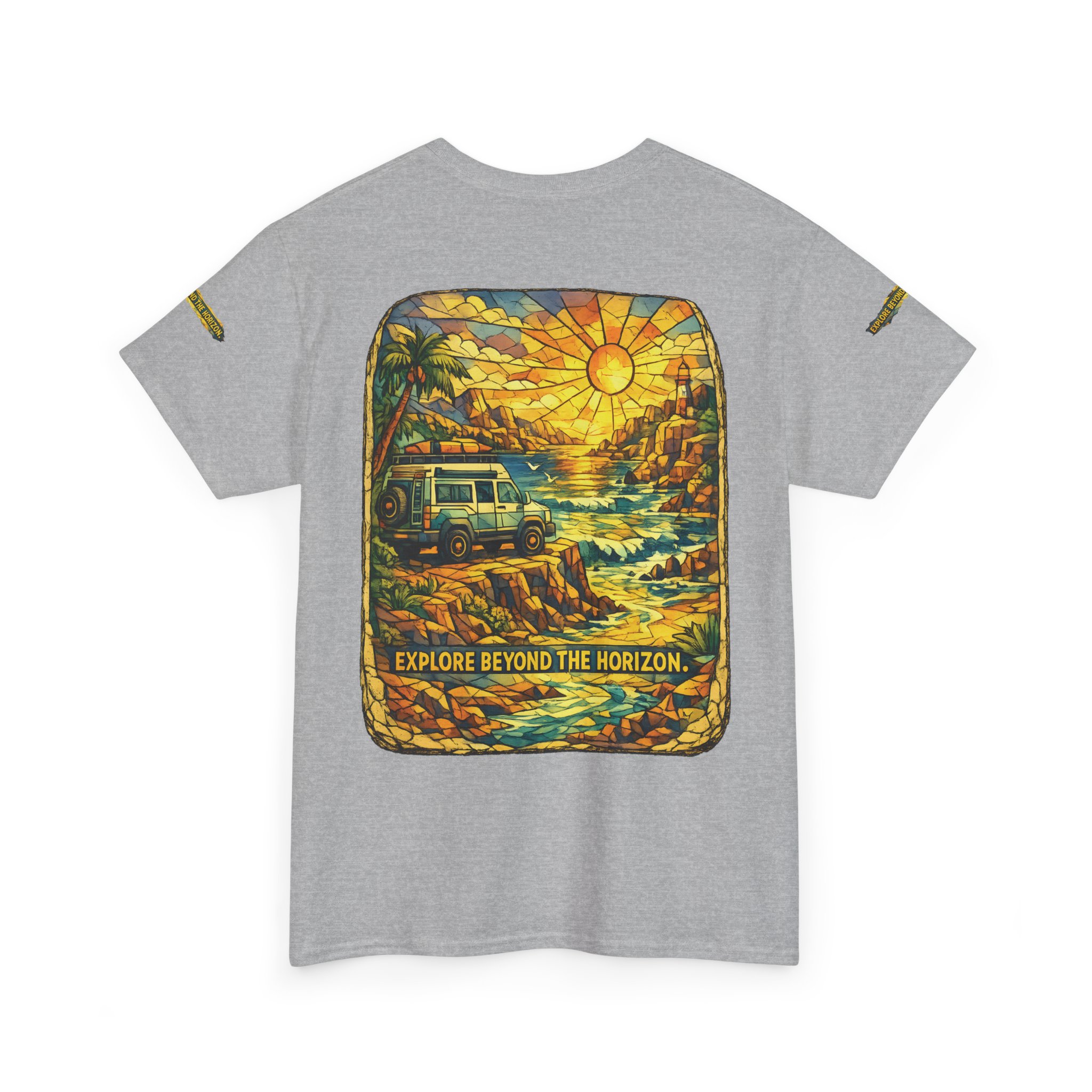 Unisex Heavy Cotton Tee — "Explore Beyond The Horizon" Design Cubic-Line