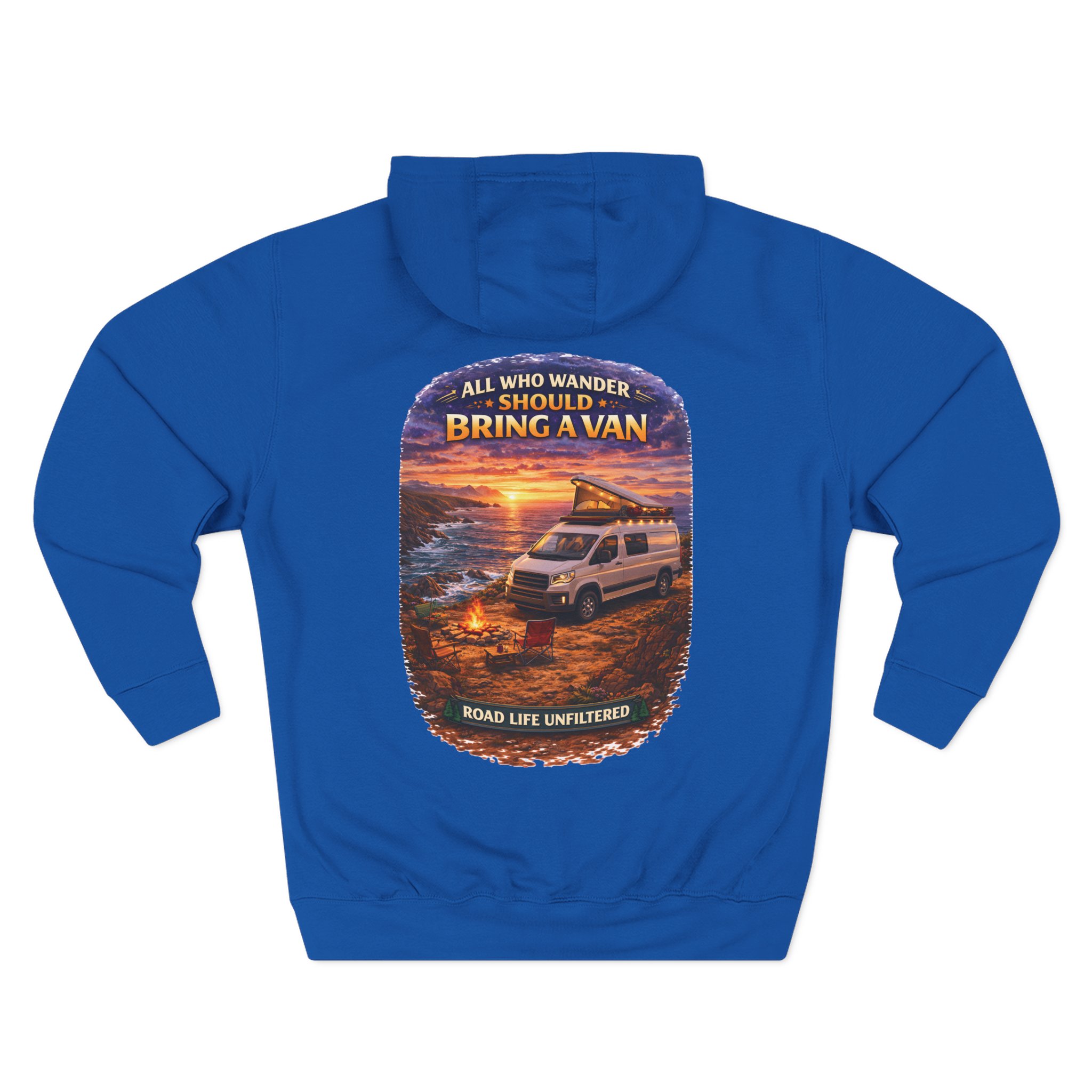 Three-Panel Fleece Hoodie - "All Who wander Should Bring A Van" Design Scenic-Line