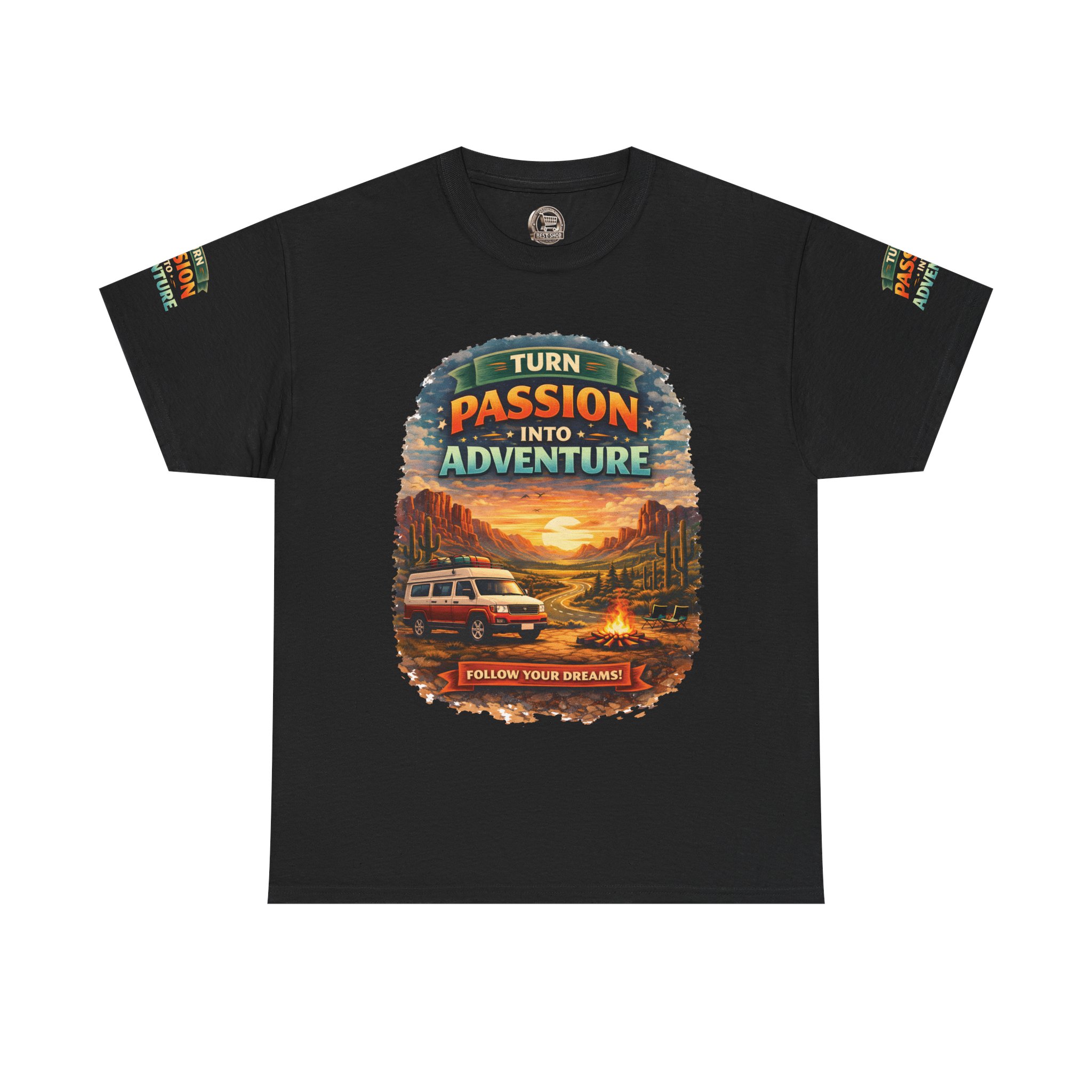 Unisex Heavy Cotton Tee — "Turn Passion Into Adventure" Design Scenic-Line