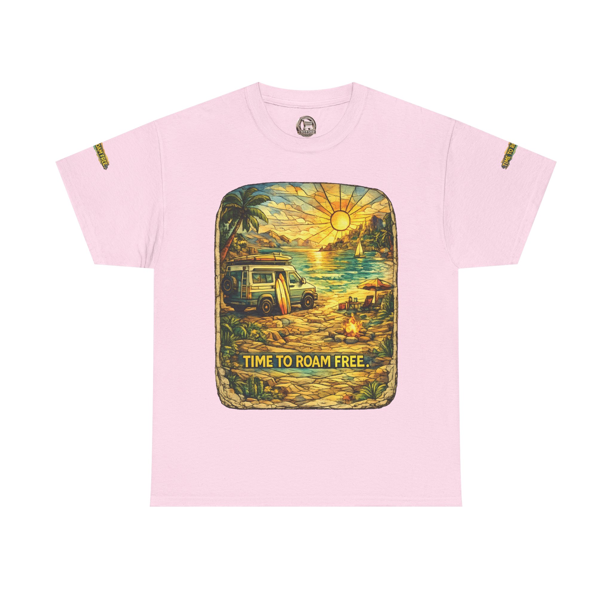 Unisex Heavy Cotton Tee — "Time To Roam Free" Design Cubic-Line